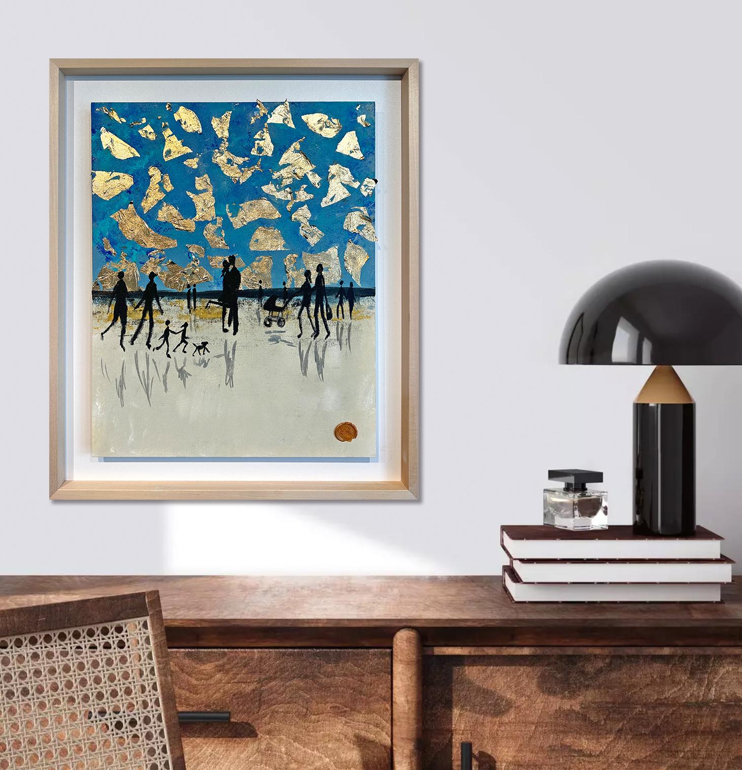Nothing but blue Skies - Gold Leaf Contemporary abstract family painting 7