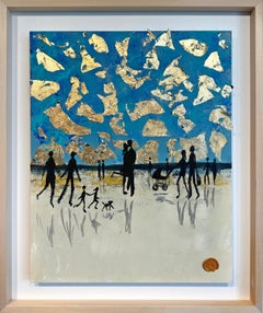 Nothing but blue Skies - Cuadro familiar abstracto contemporáneo en pan de oro