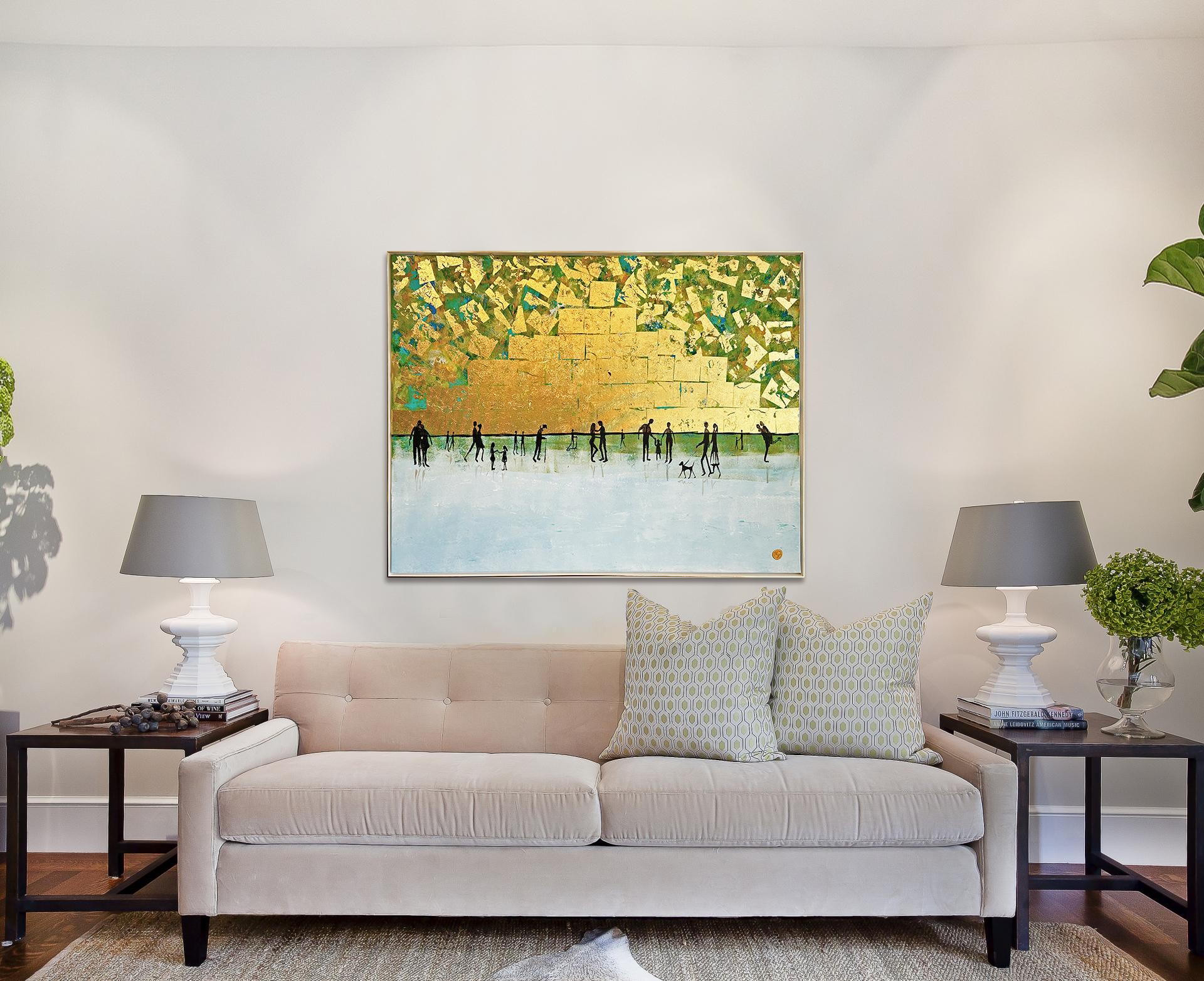 Off to new Adventures - Gold Leaf Contemporary abstract family painting For Sale 8