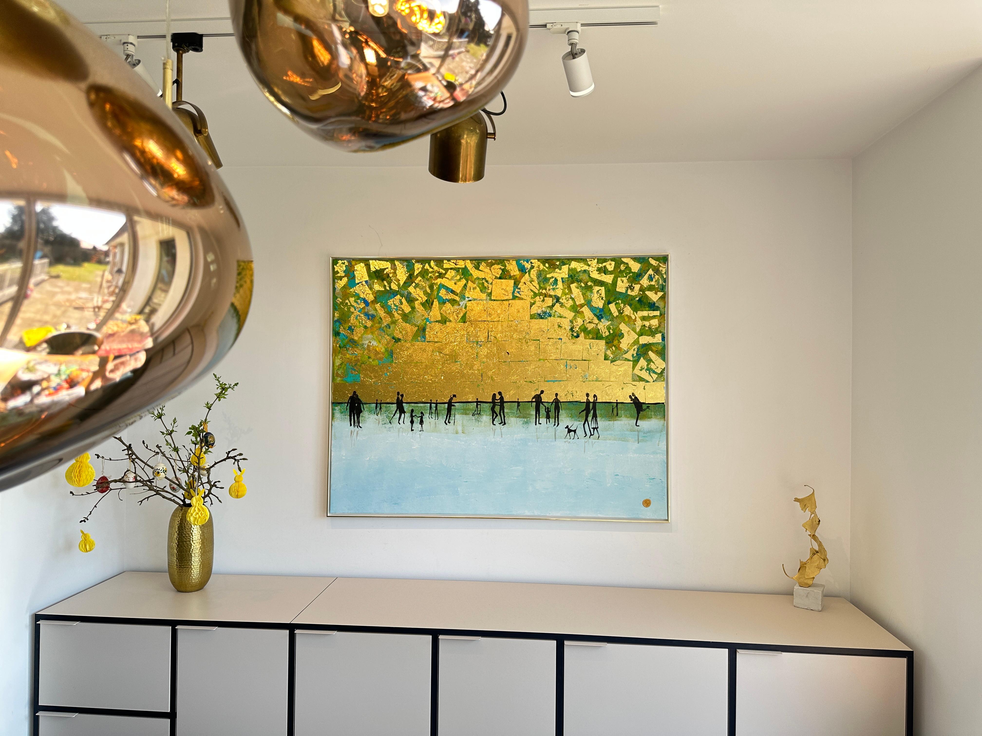 Off to new Adventures - Gold Leaf Contemporary abstract family painting For Sale 10