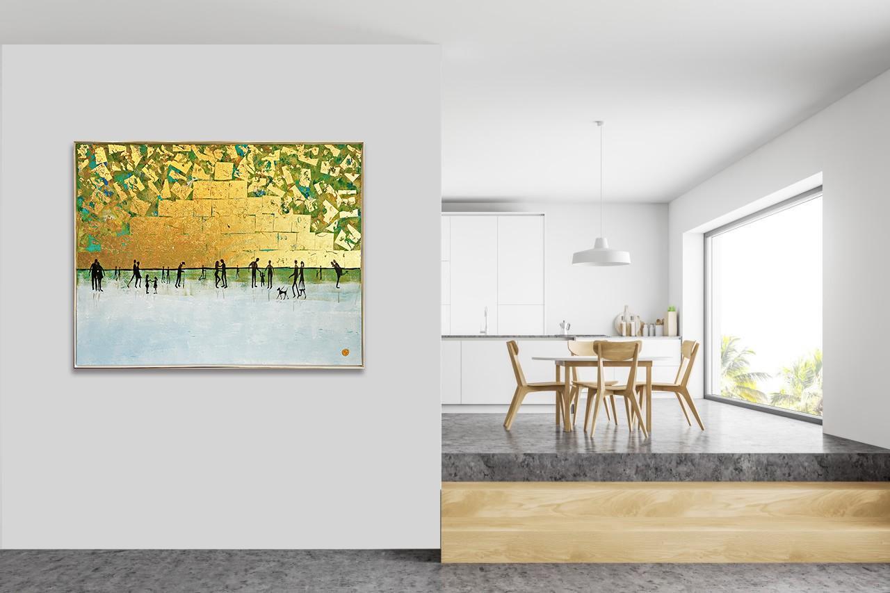 Off to new Adventures - Gold Leaf Contemporary abstract family painting For Sale 11