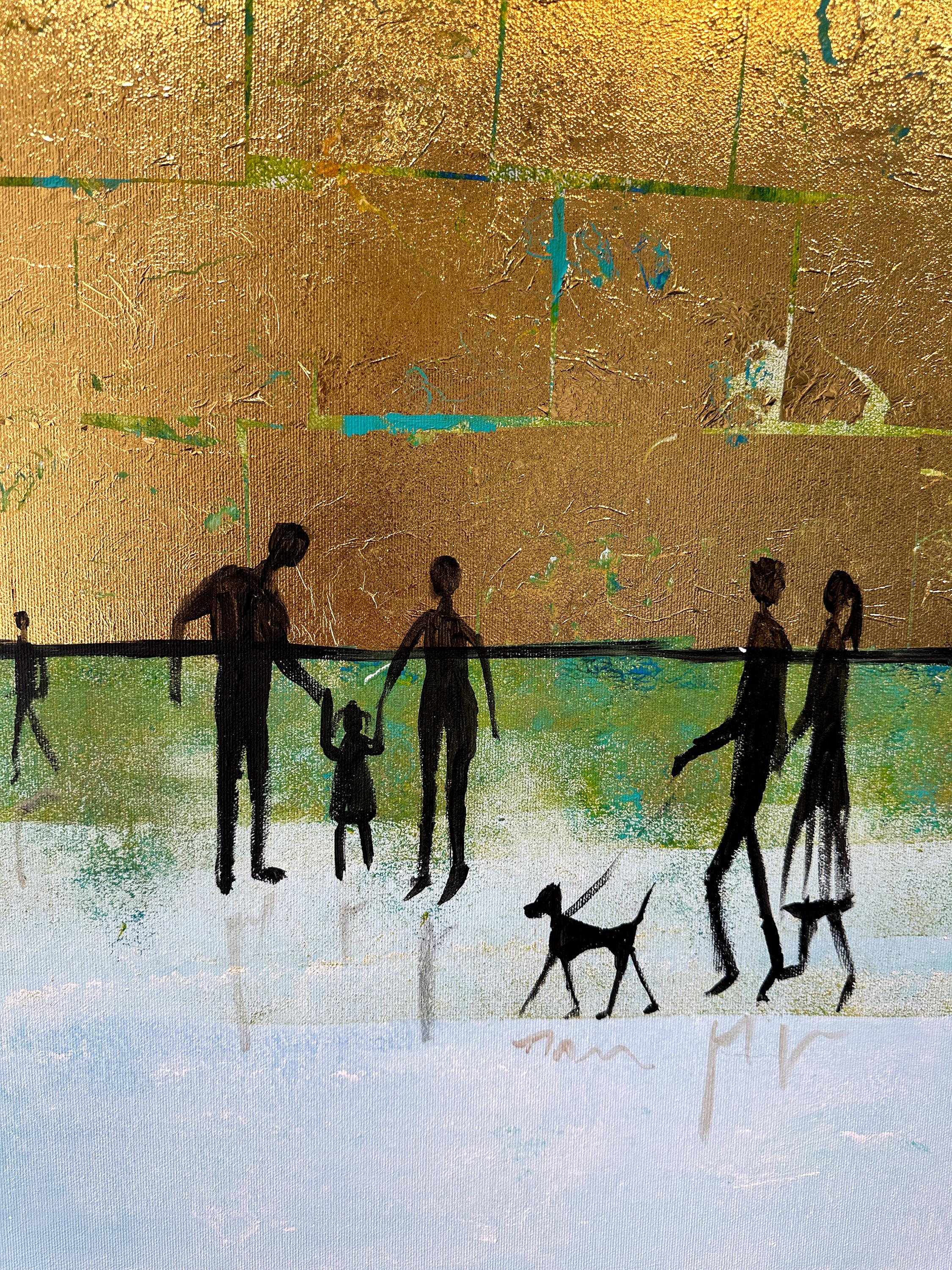 Off to new Adventures - Gold Leaf Contemporary abstract family painting For Sale 2