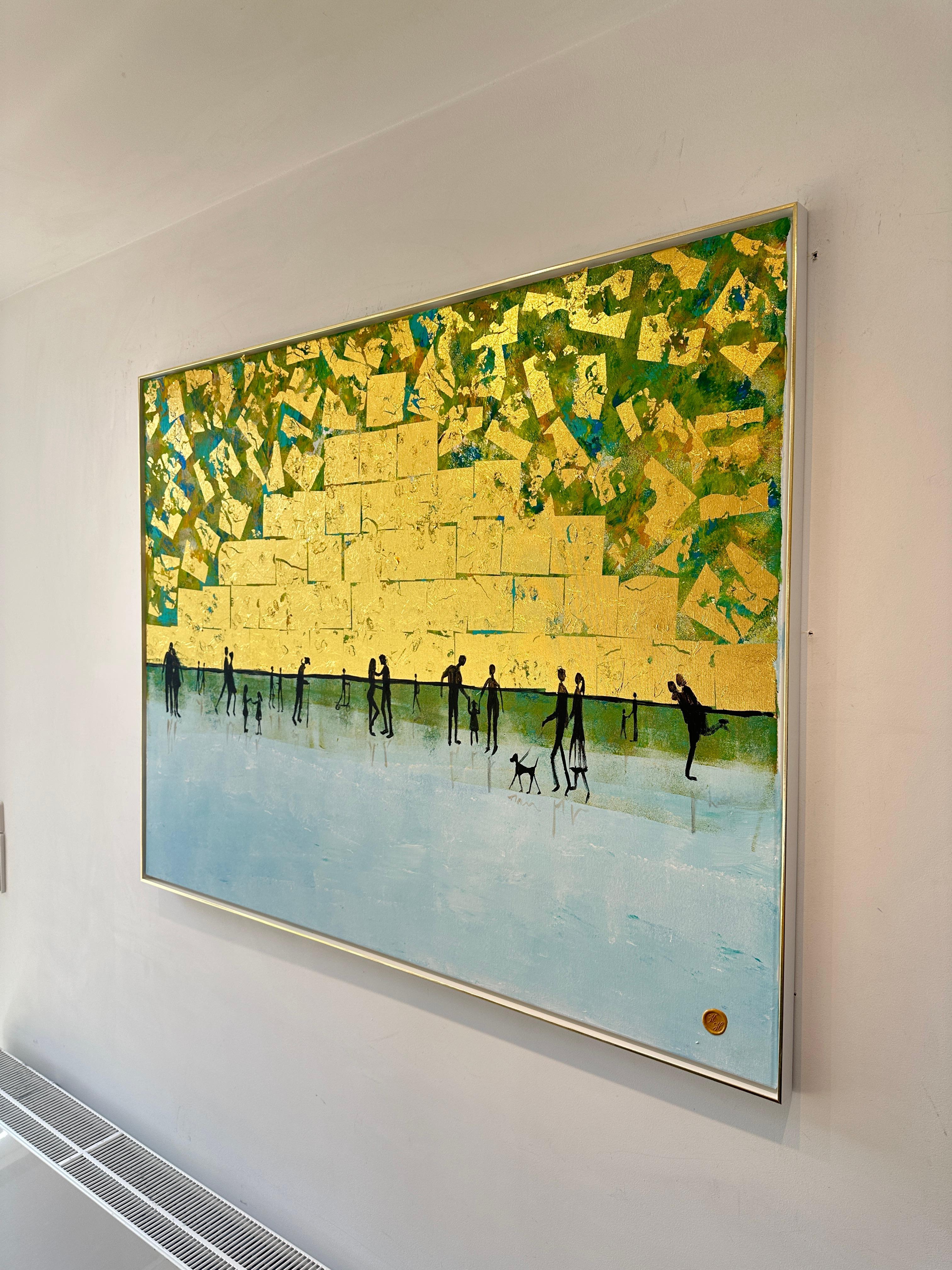 Off to new Adventures - Gold Leaf Contemporary abstract family painting For Sale 3