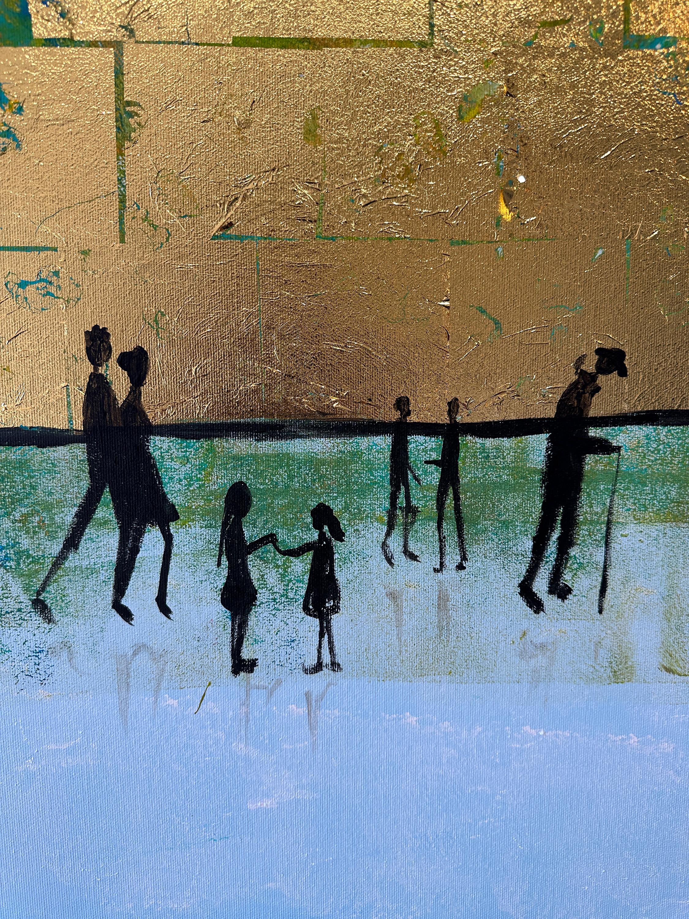Off to new Adventures - Gold Leaf Contemporary abstract family painting For Sale 5