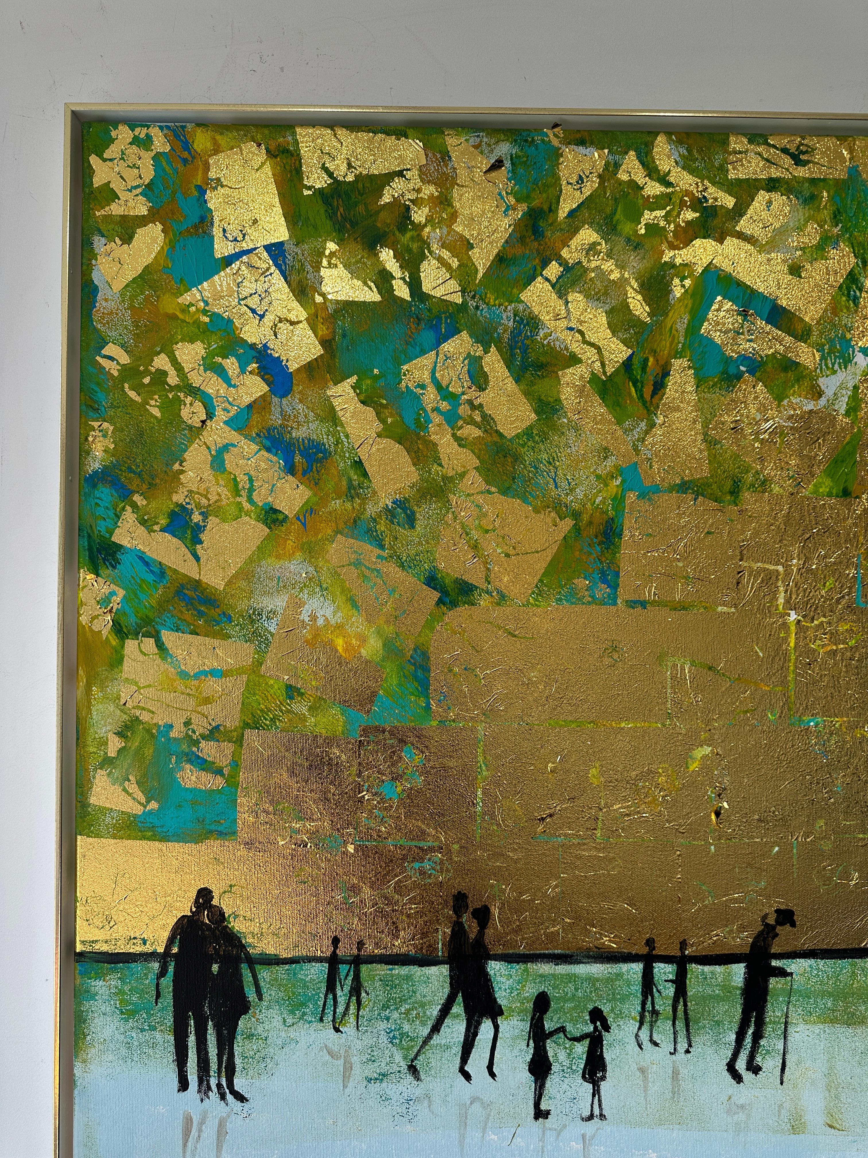 Off to new Adventures - Gold Leaf Contemporary abstract family painting For Sale 7