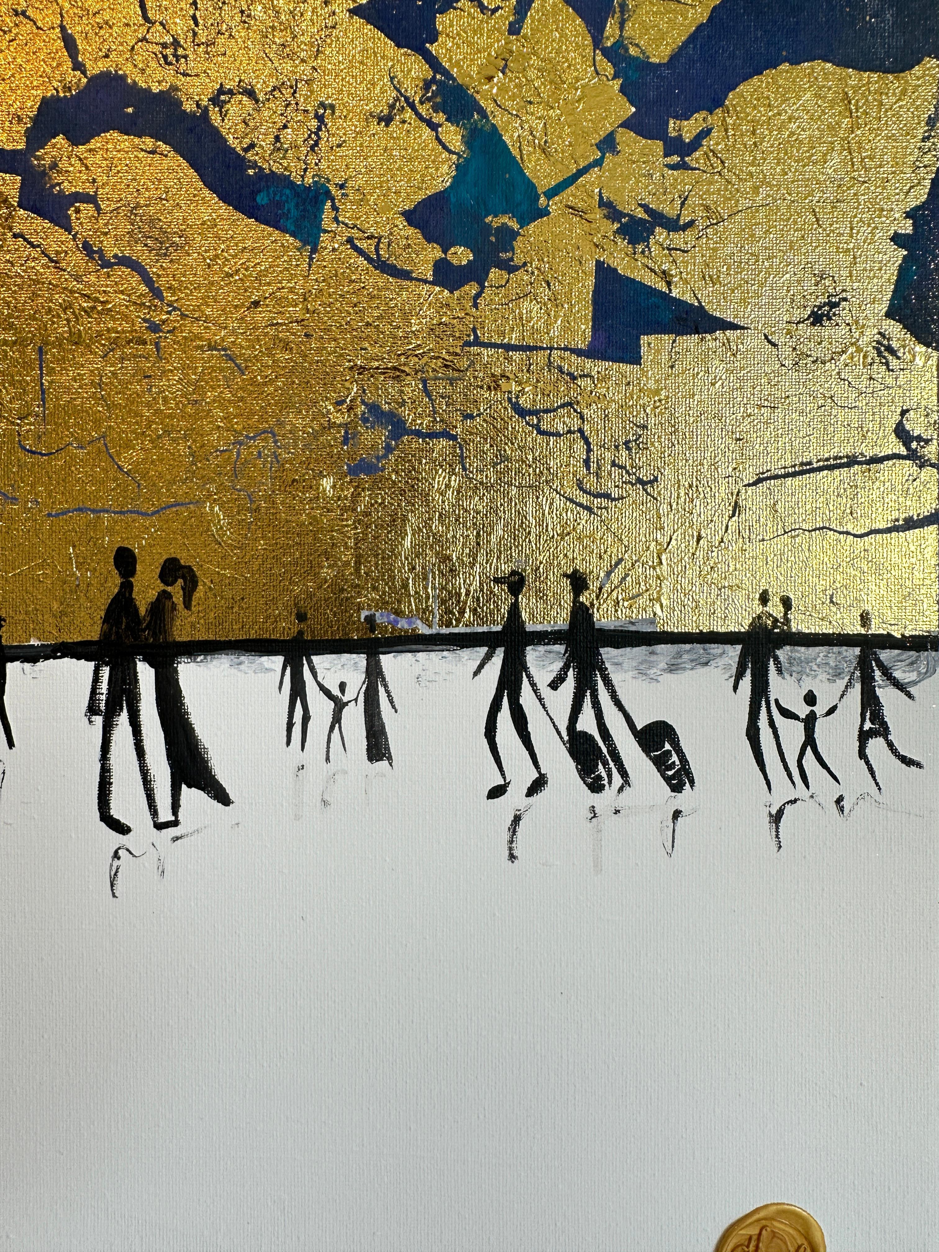 Le nostre piccole avventure by KHormel Foglia d'oro Quadro astratto contemporaneo di famiglia 11
