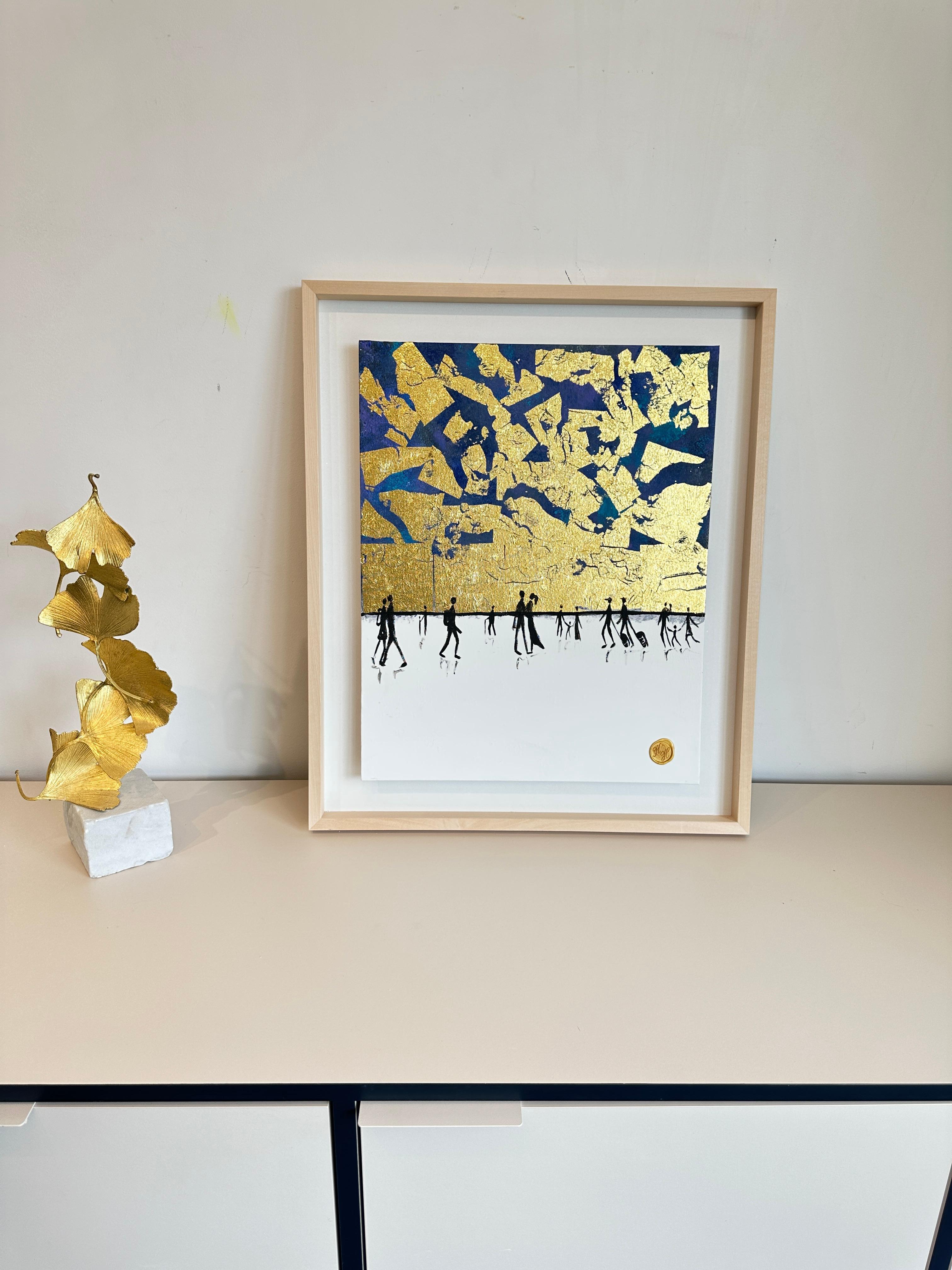 Le nostre piccole avventure by KHormel Foglia d'oro Quadro astratto contemporaneo di famiglia 5