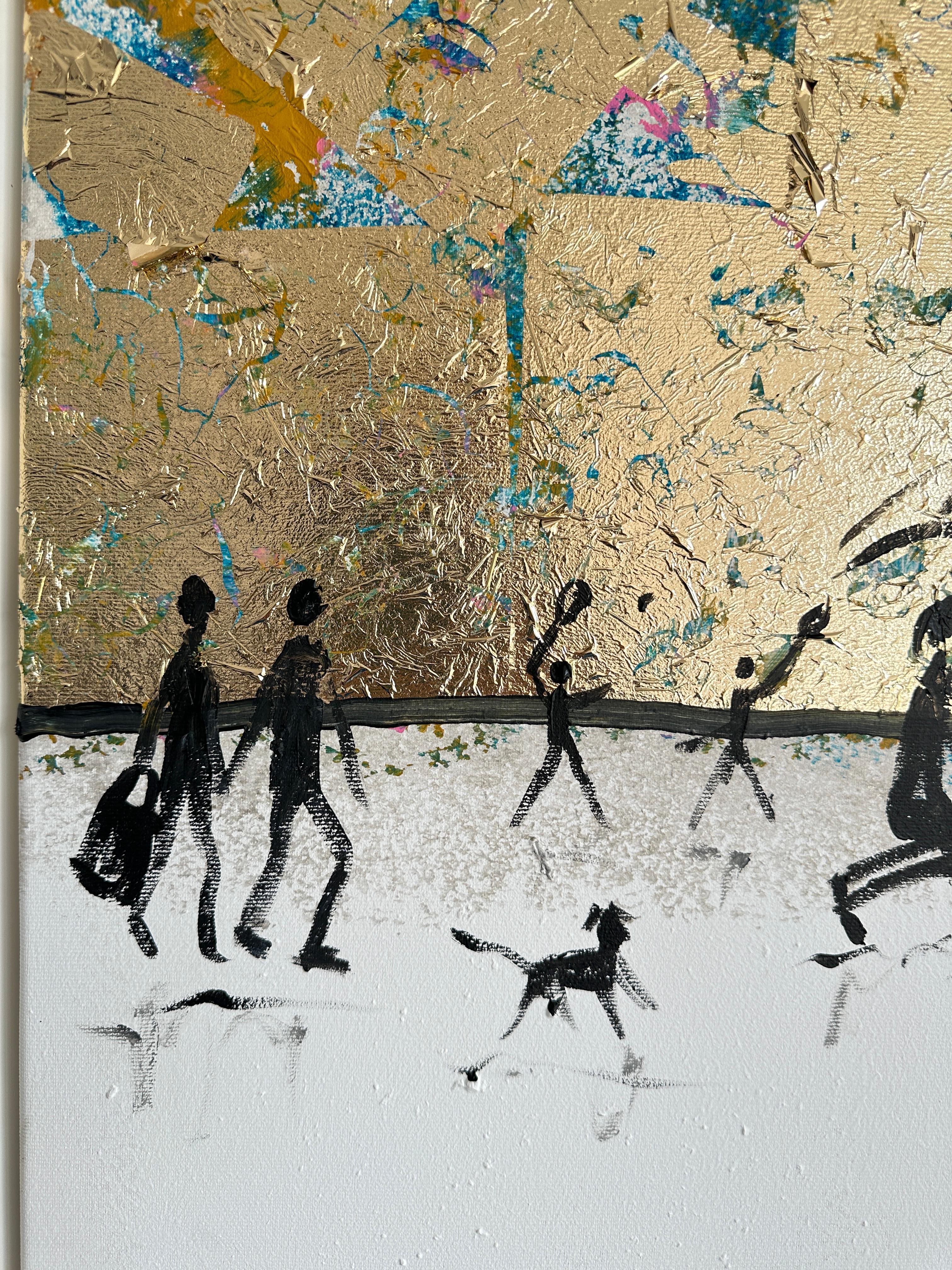 Our Summer together -  Gold Leaf Contemporary abstract family painting For Sale 8