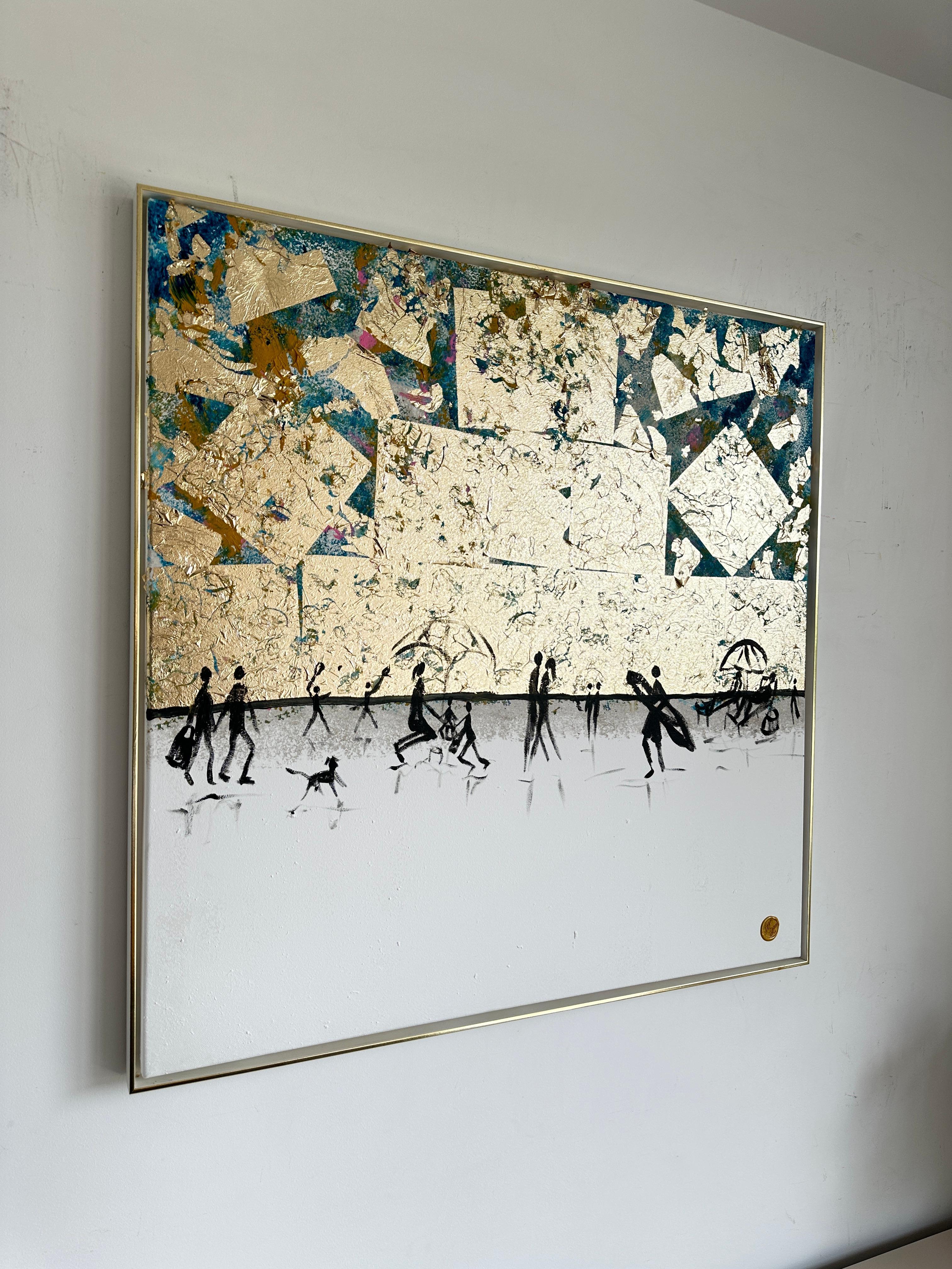Our Summer together -  Gold Leaf Contemporary abstract family painting For Sale 9