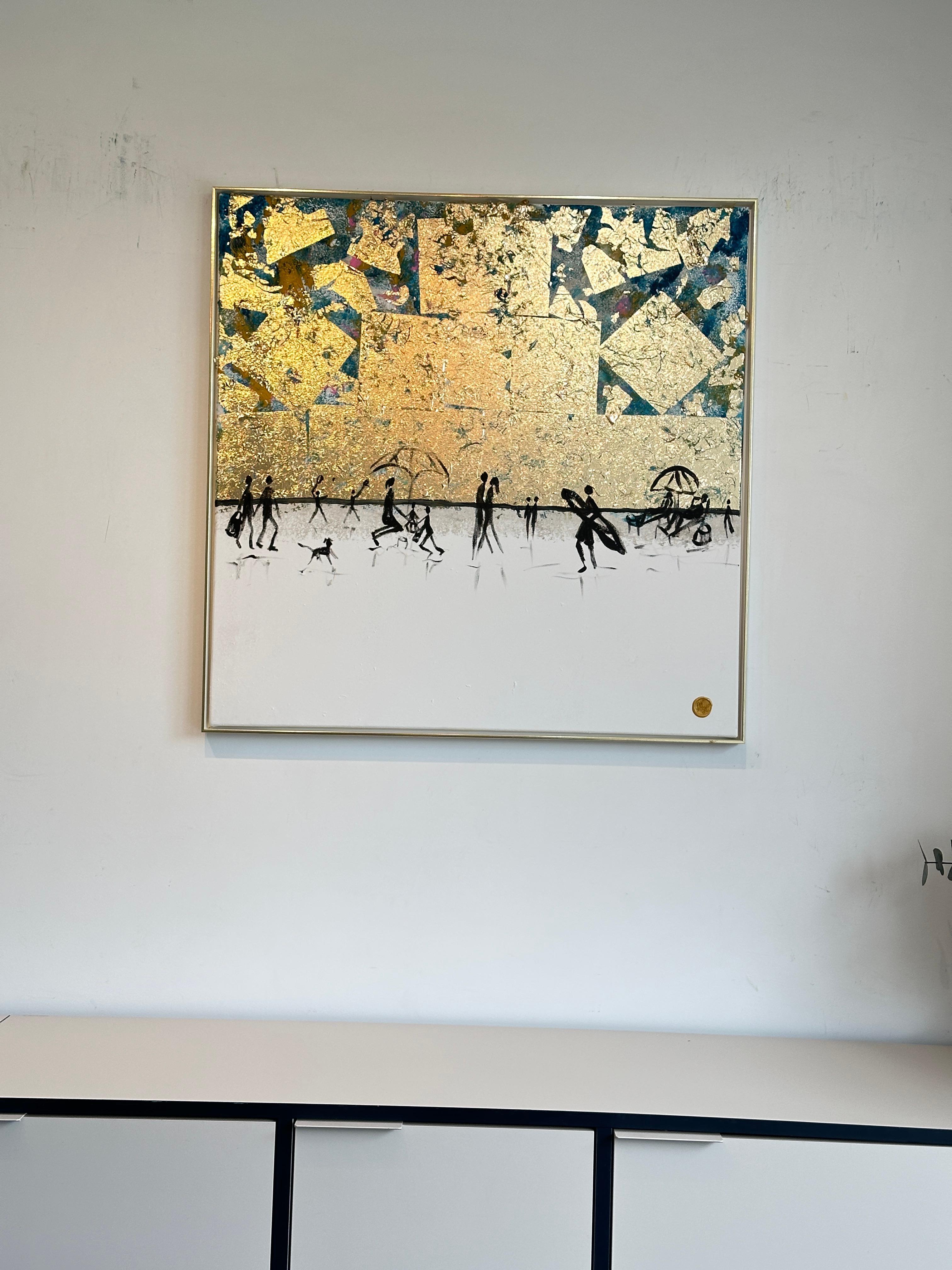 Our Summer together -  Gold Leaf Contemporary abstract family painting For Sale 11