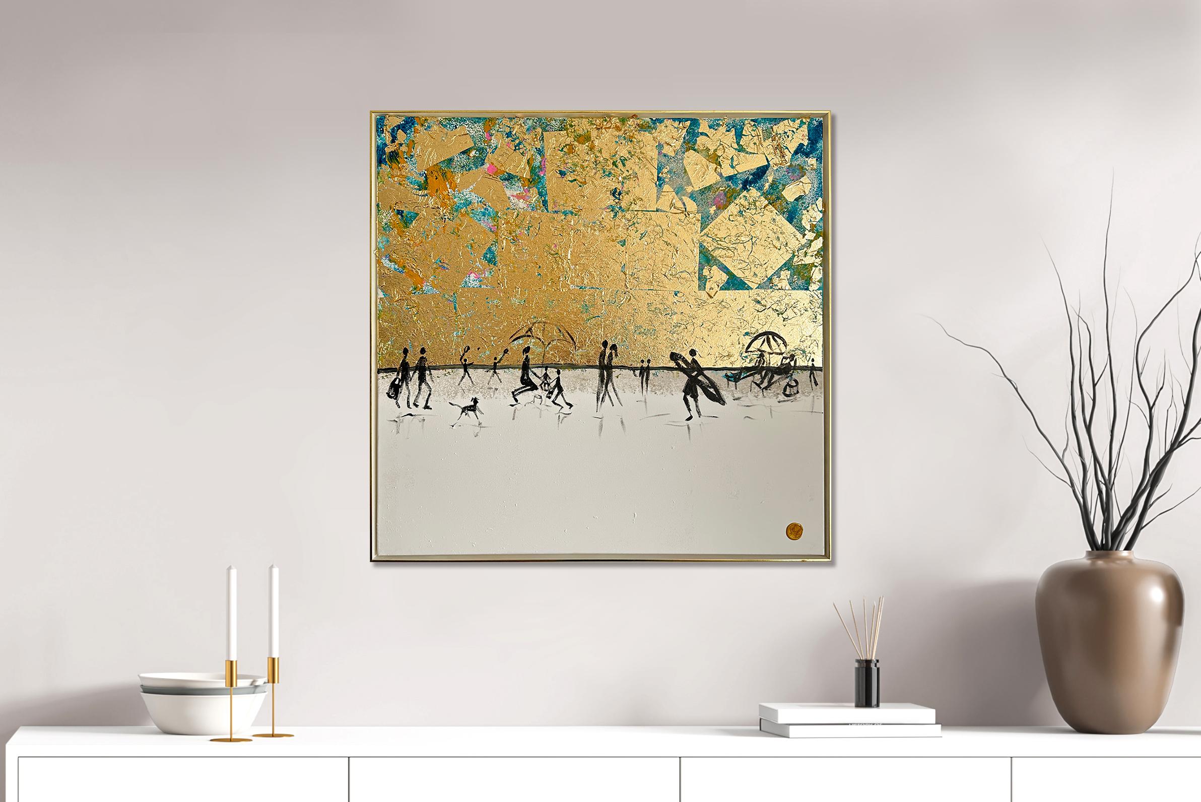 Our Summer together -  Gold Leaf Contemporary abstract family painting For Sale 12