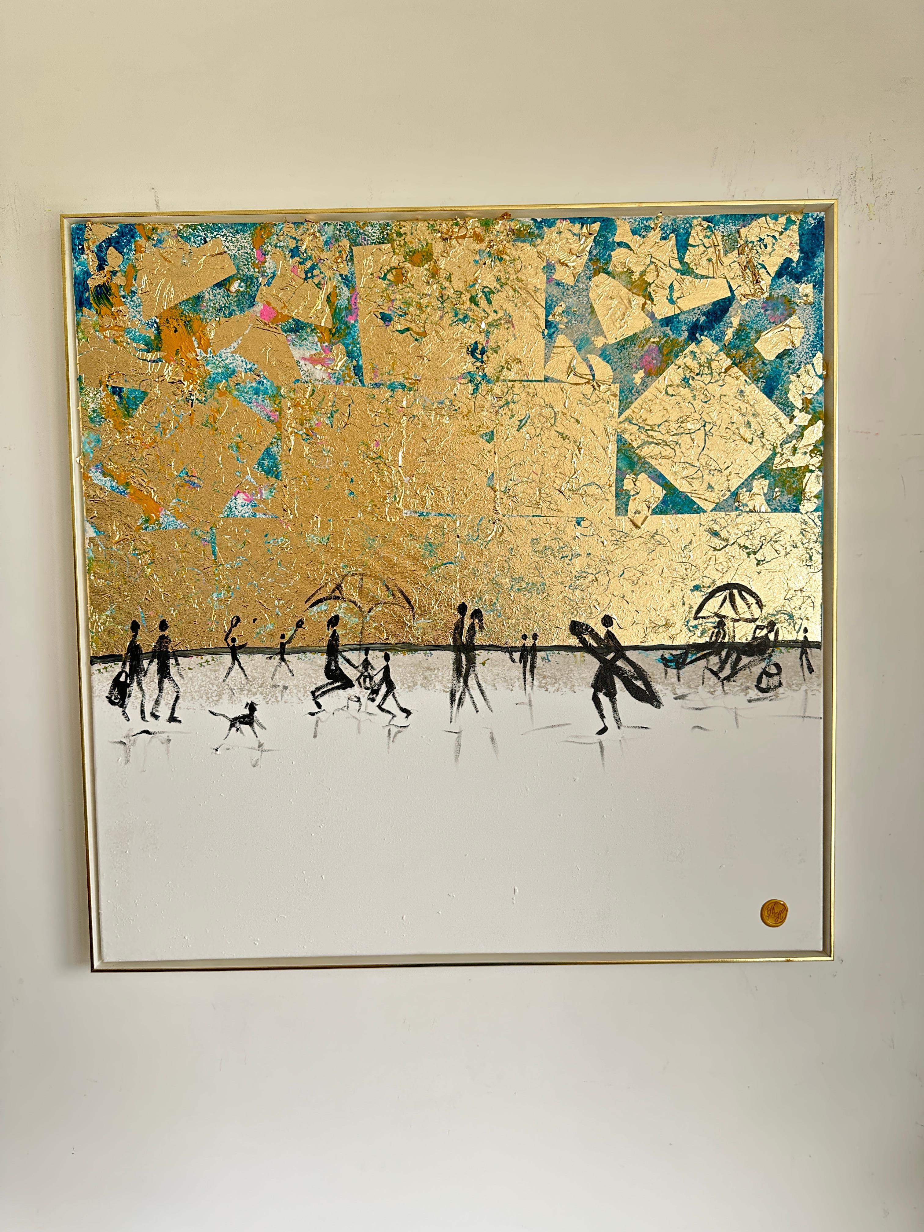 Katharina Hormel creates minimalistic landscape paintings featuring everyday scenes of life. Her art often portrays people engaged in their daily activities, such as taking a leisurely walk in the park, cycling, playing football, or even