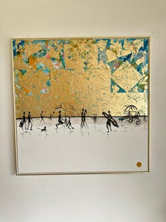 Notre été ensemble -  Gold Leaf Peinture familiale abstraite contemporaine