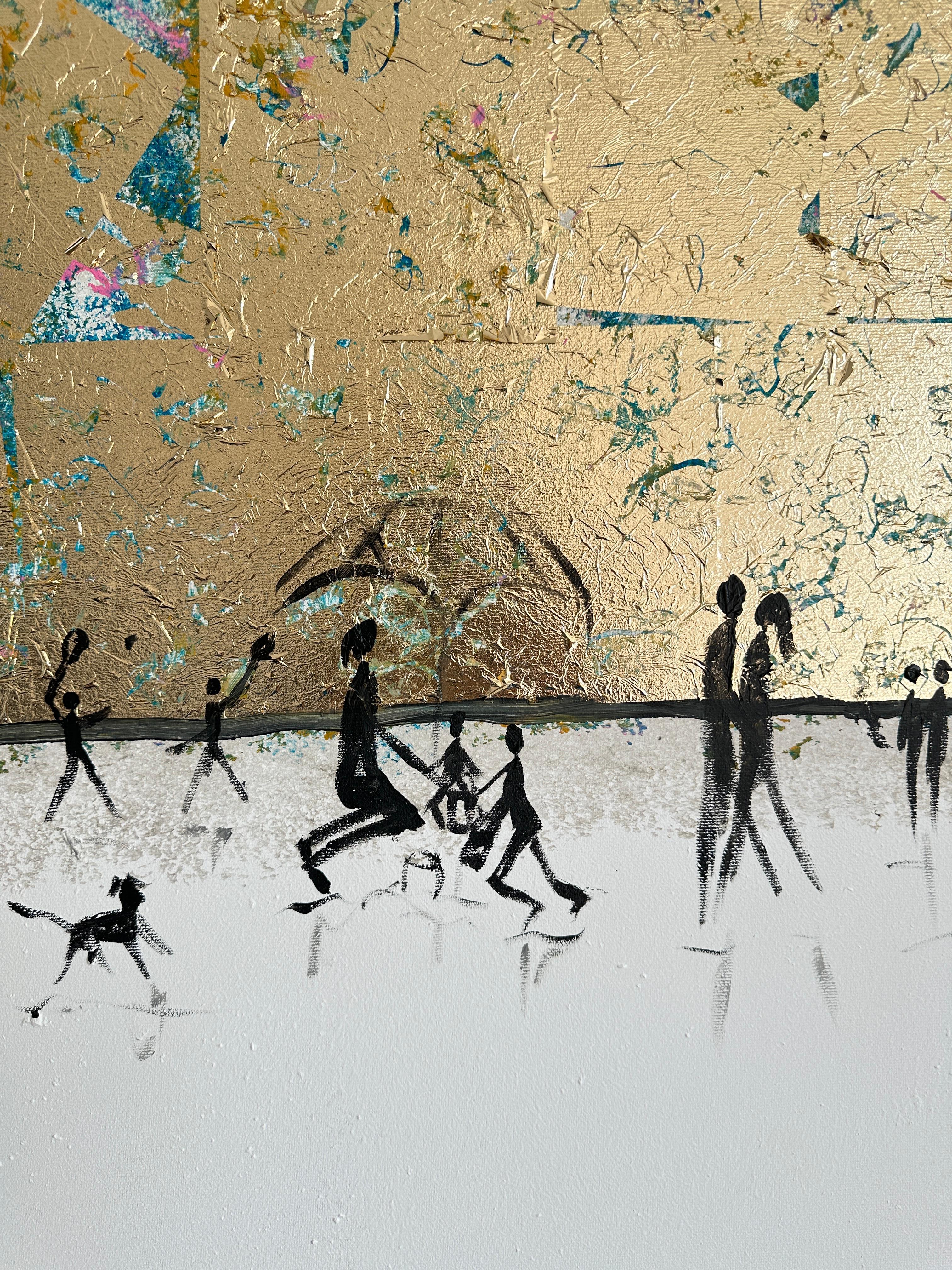 Our Summer together -  Gold Leaf Contemporary abstract family painting For Sale 1