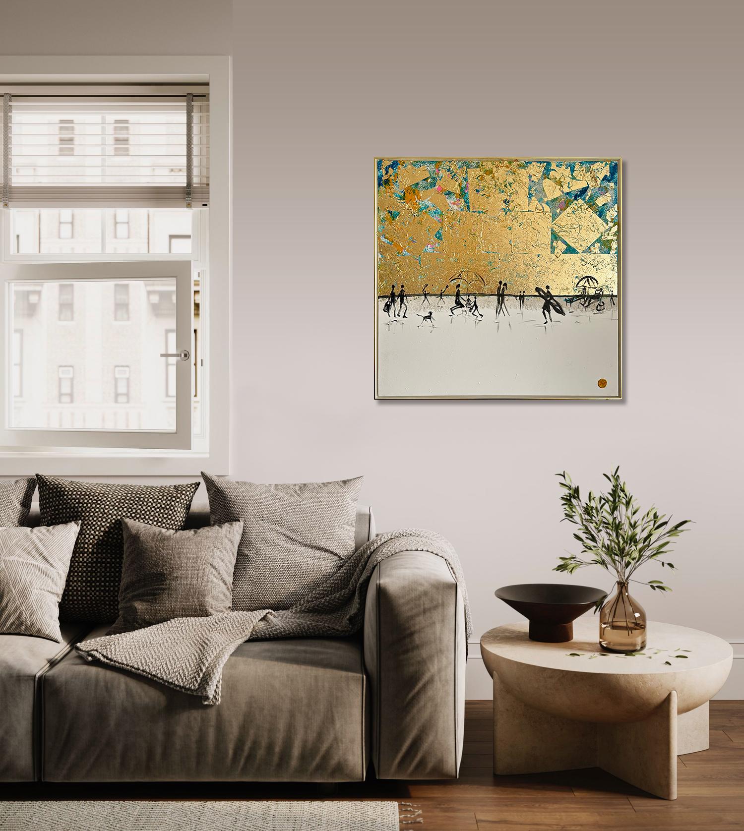 Our Summer together -  Gold Leaf Contemporary abstract family painting For Sale 2