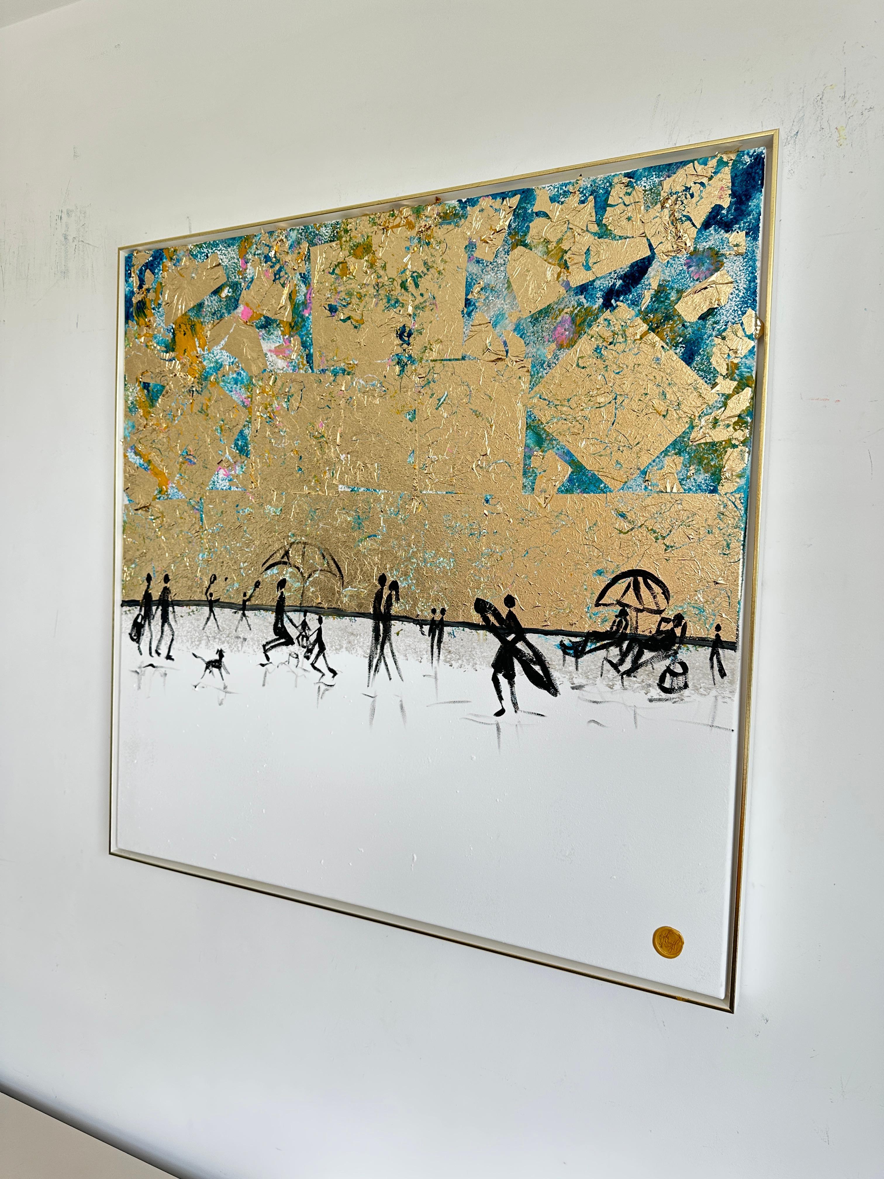 Our Summer together -  Gold Leaf Contemporary abstract family painting For Sale 3