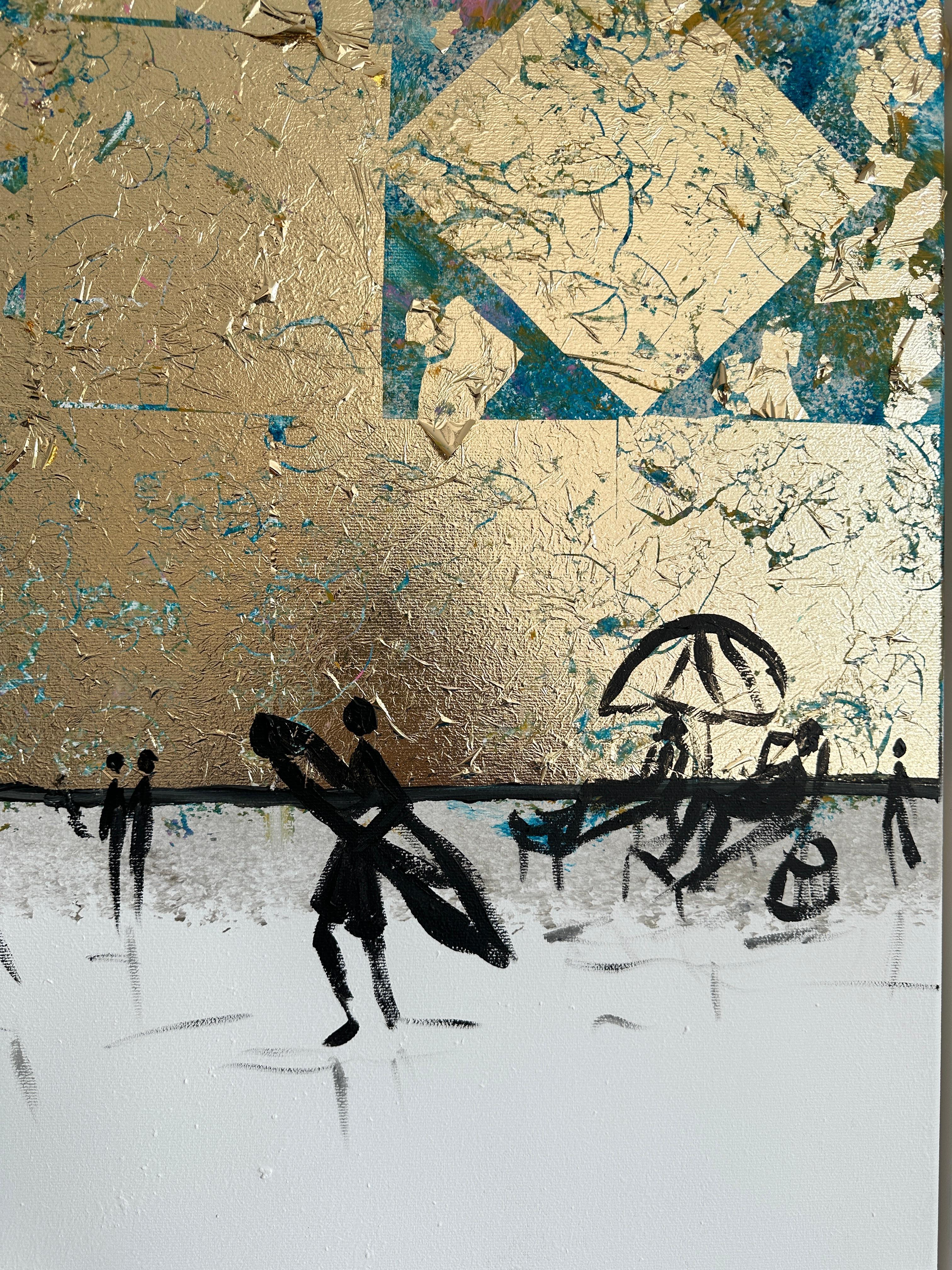 Our Summer together -  Gold Leaf Contemporary abstract family painting For Sale 4