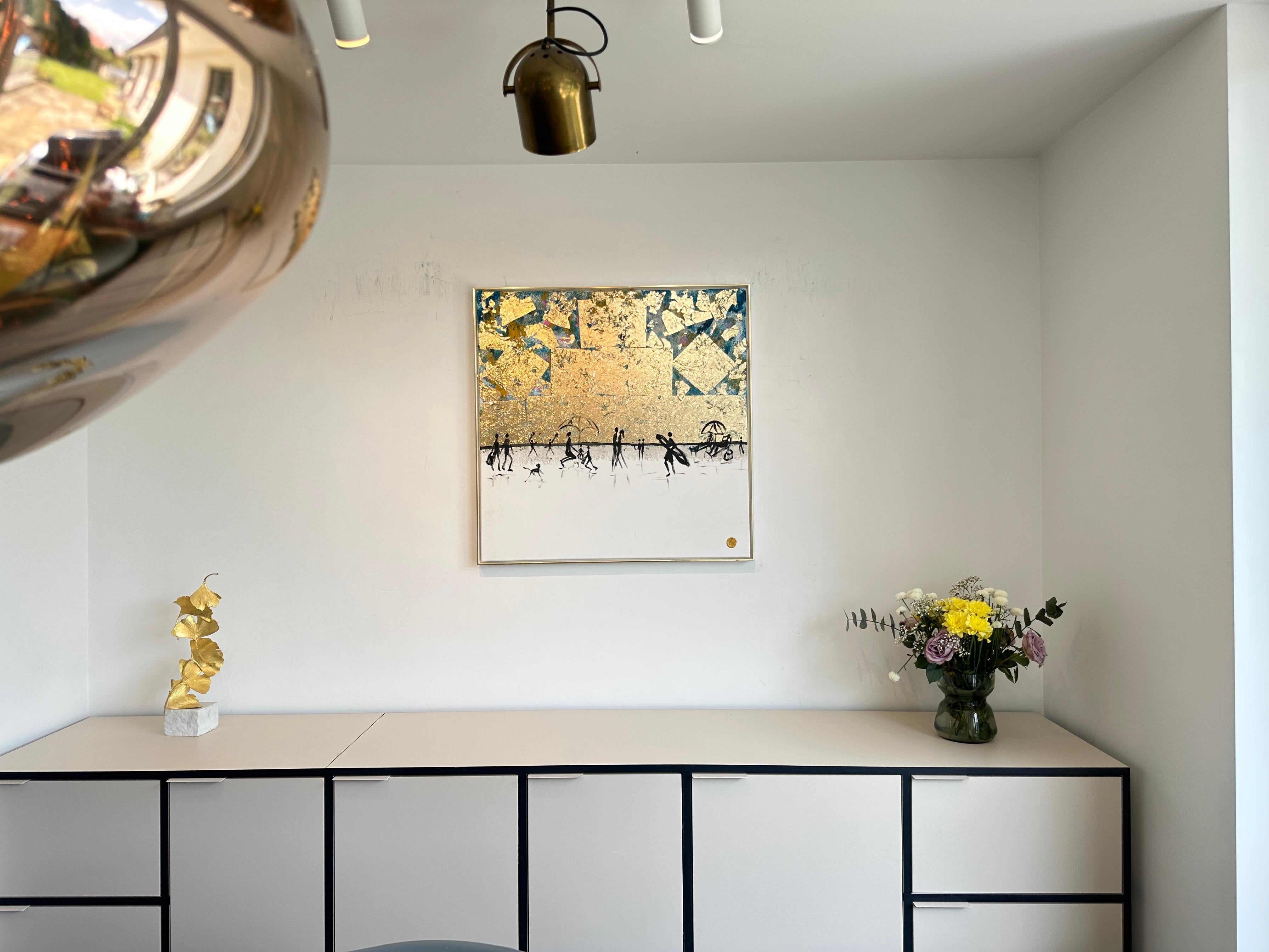 Our Summer together -  Gold Leaf Contemporary abstract family painting For Sale 5