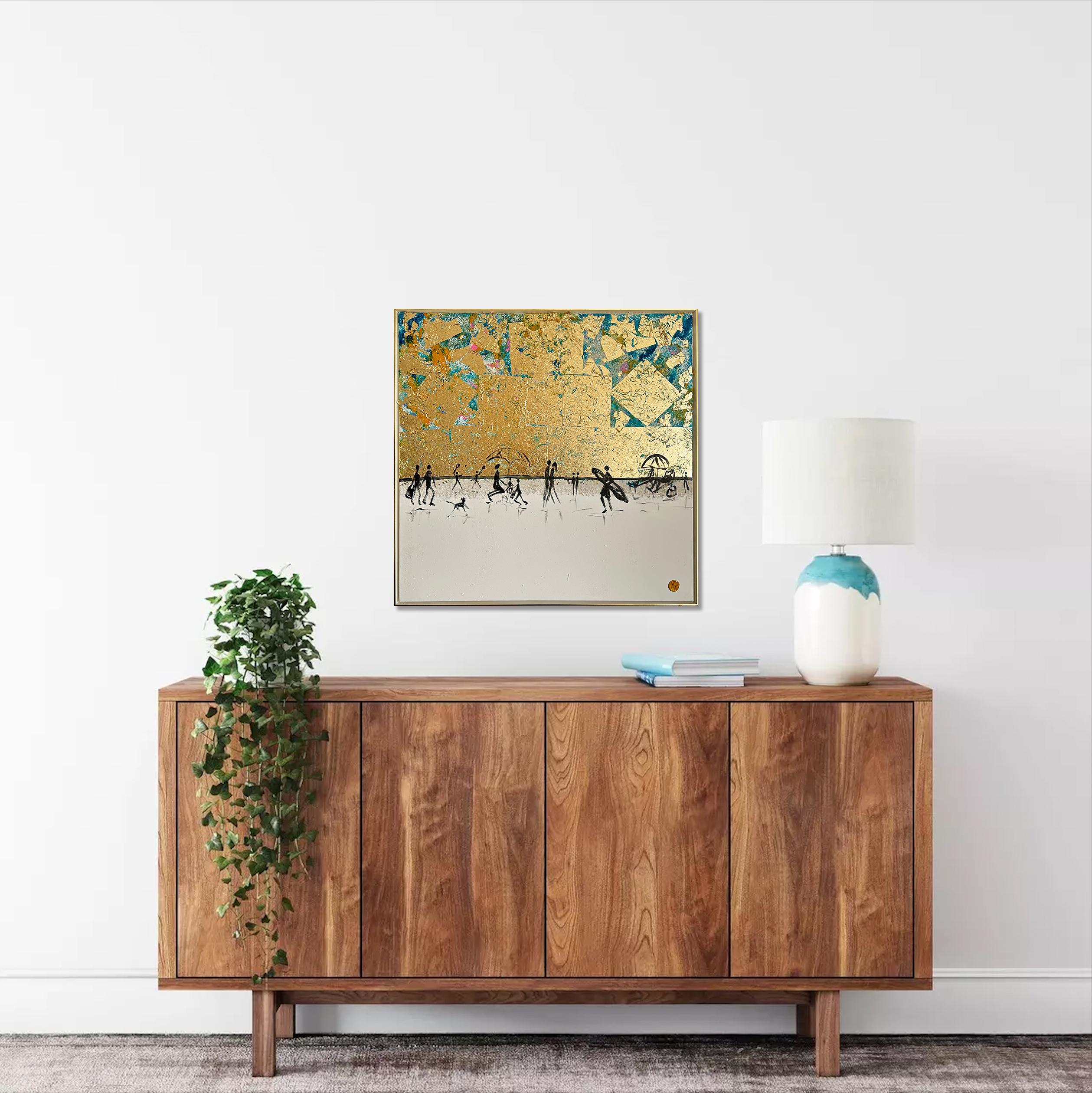 Our Summer together -  Gold Leaf Contemporary abstract family painting For Sale 7