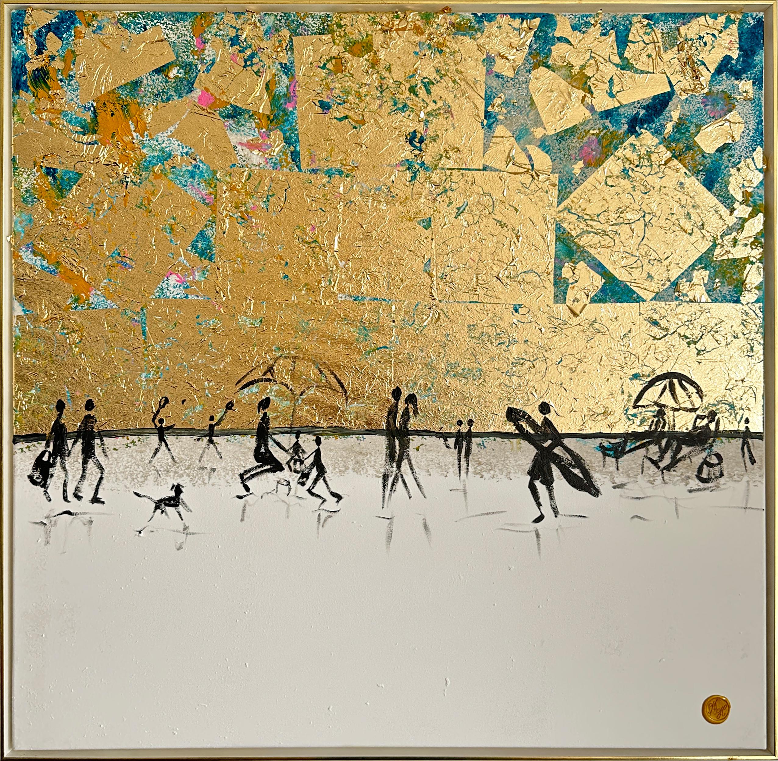 Our Summer together -  Gold Leaf Contemporary abstract family painting - Painting by Katharina Hormel