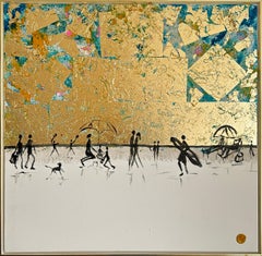 Notre été ensemble - Gold Leaf Peinture familiale abstraite contemporaine