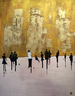 Out Together by K. Hormel - Gold Contemporary abstract Oil painting