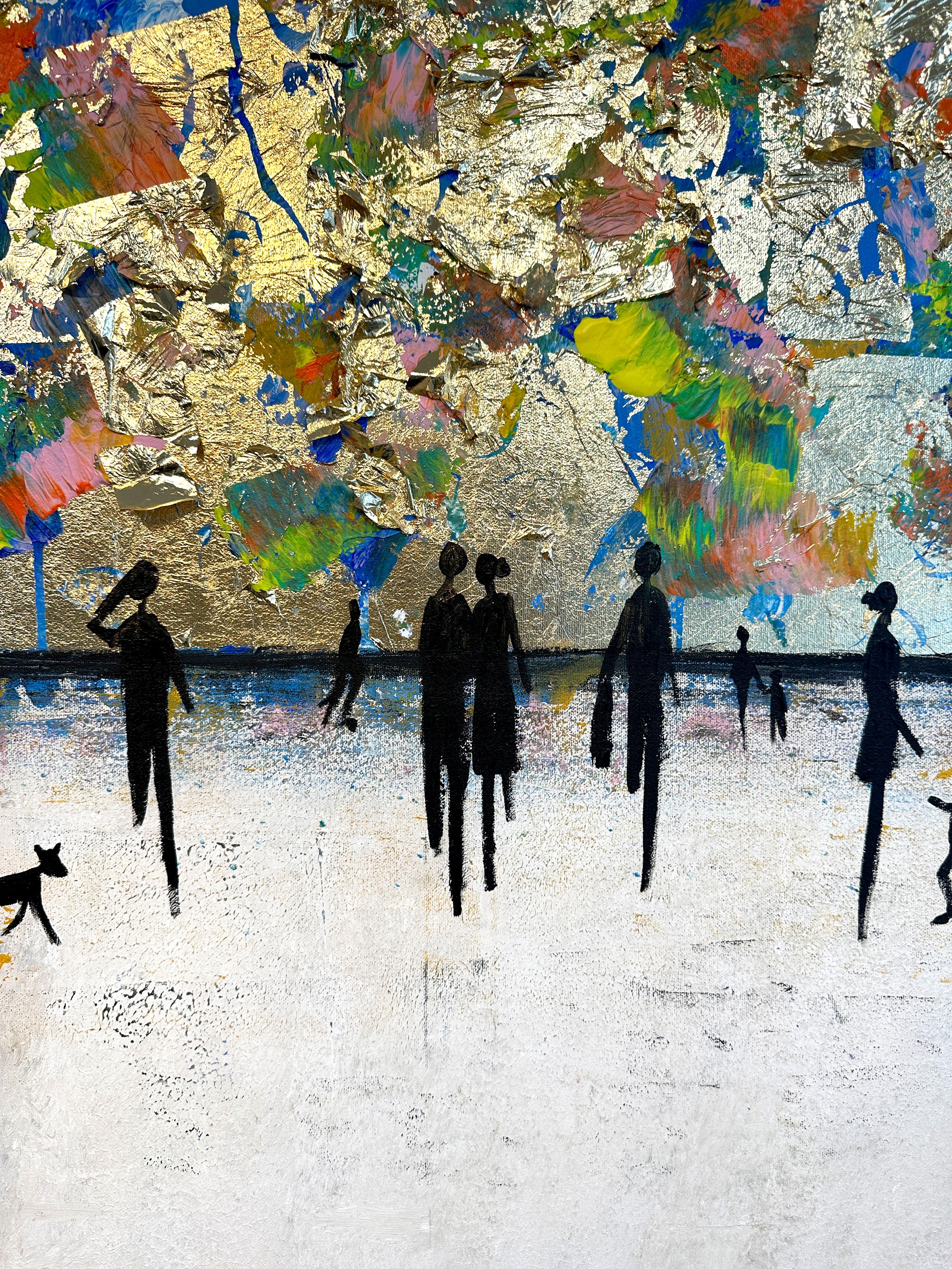 Over the Rainbow - Quadro astratto contemporaneo con foglia d'oro - Abstract Painting Oro di Katharina Hormel