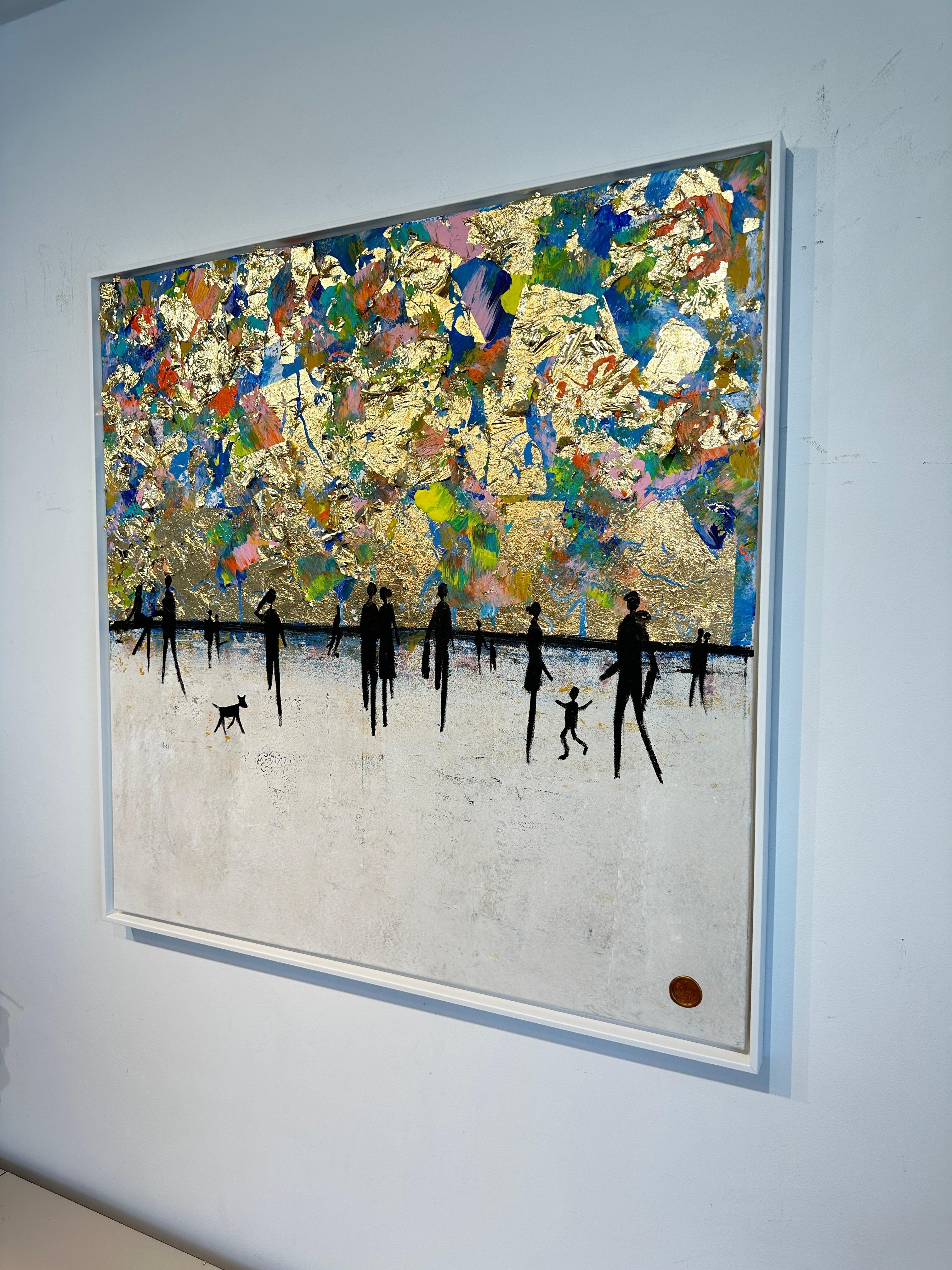 Over the Rainbow - Quadro astratto contemporaneo con foglia d'oro 1