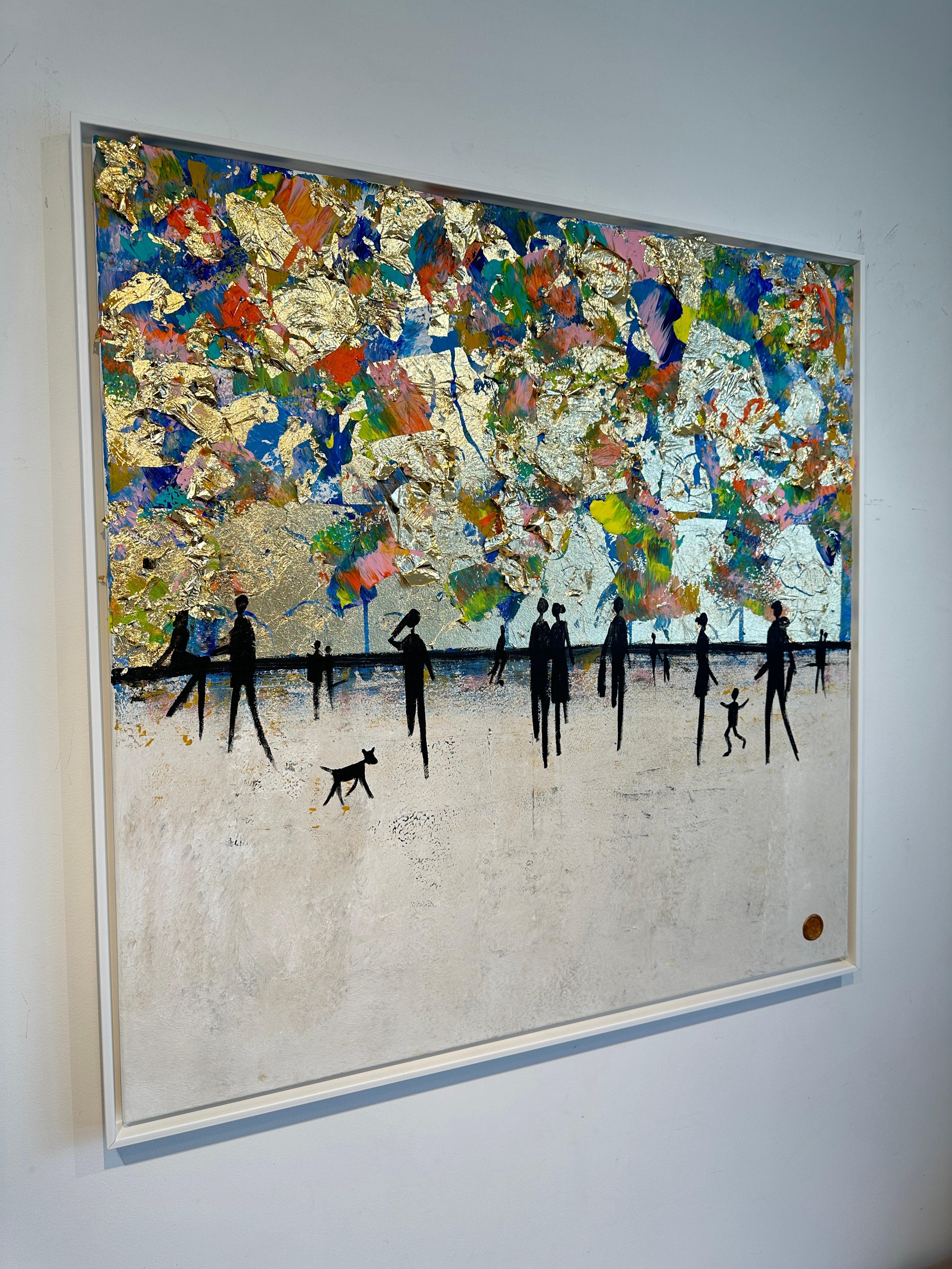 Over the Rainbow - Quadro astratto contemporaneo con foglia d'oro 2