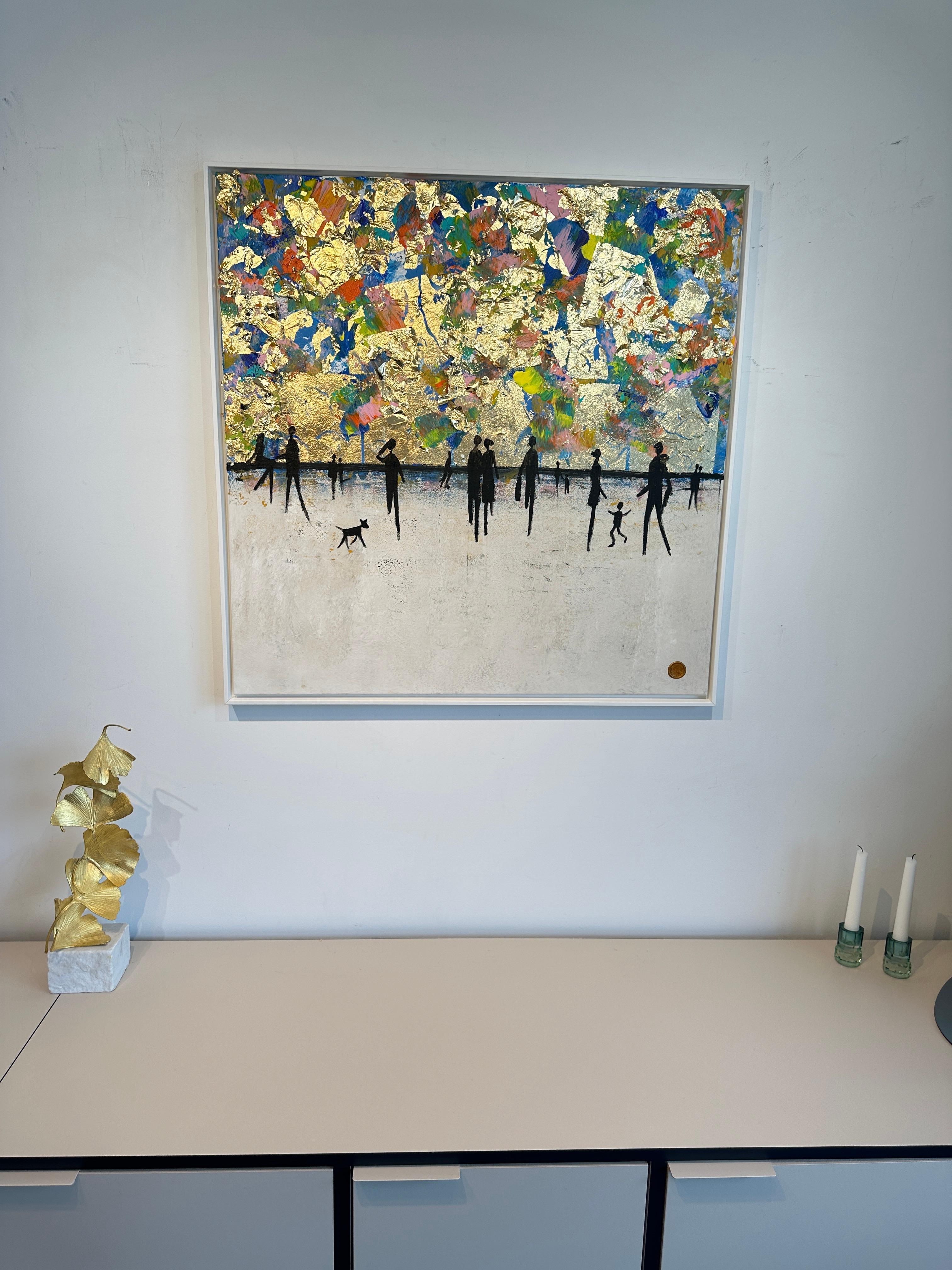 Over the Rainbow - Quadro astratto contemporaneo con foglia d'oro 5