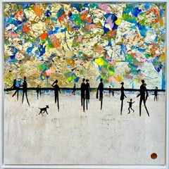 Over the Rainbow - Quadro astratto contemporaneo con foglia d'oro