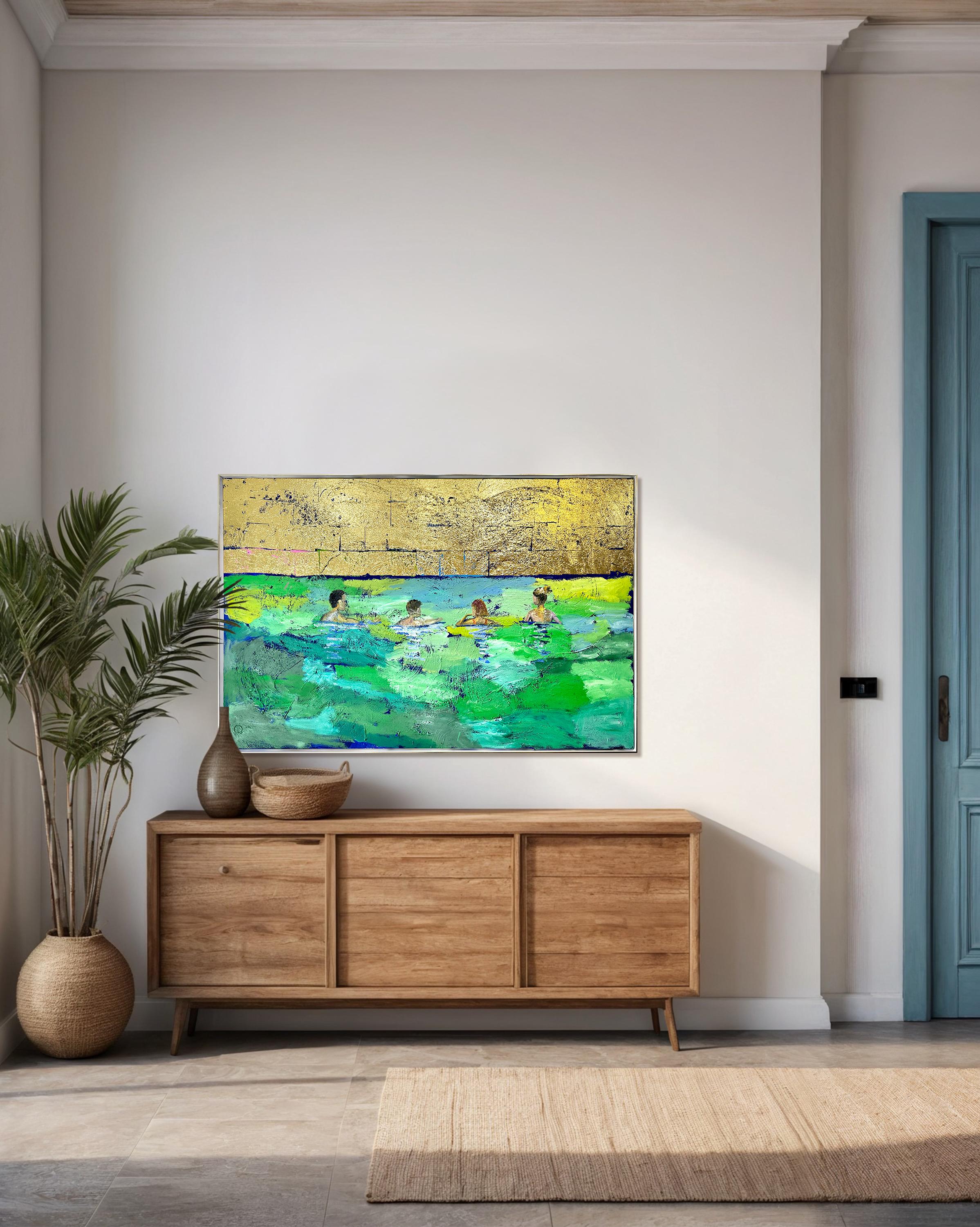 Precious Moments - Gold Leaf Contemporary abstract swimmer painting For Sale 8