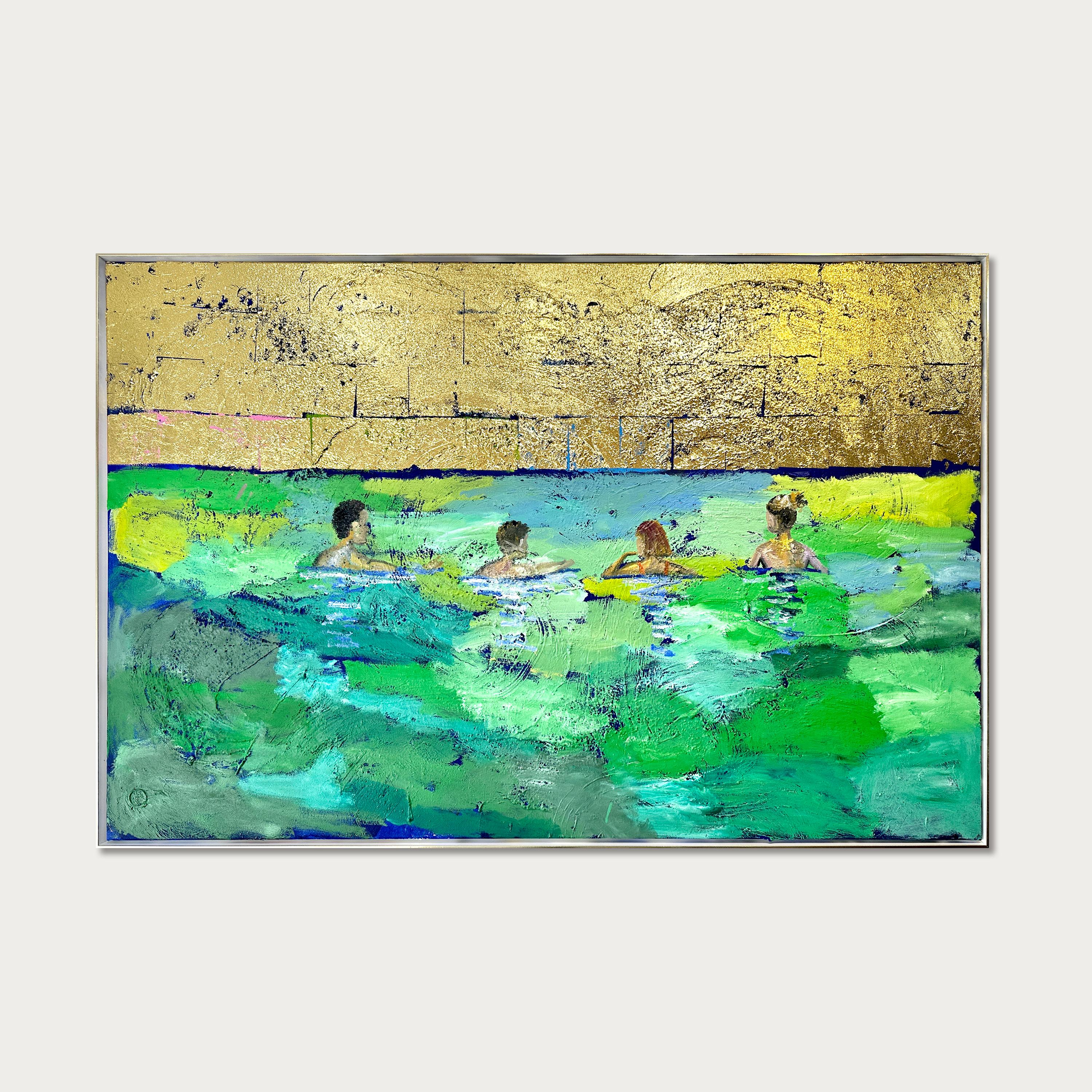 Precious Moments - Gold Leaf Contemporary abstract swimmer painting For Sale 11
