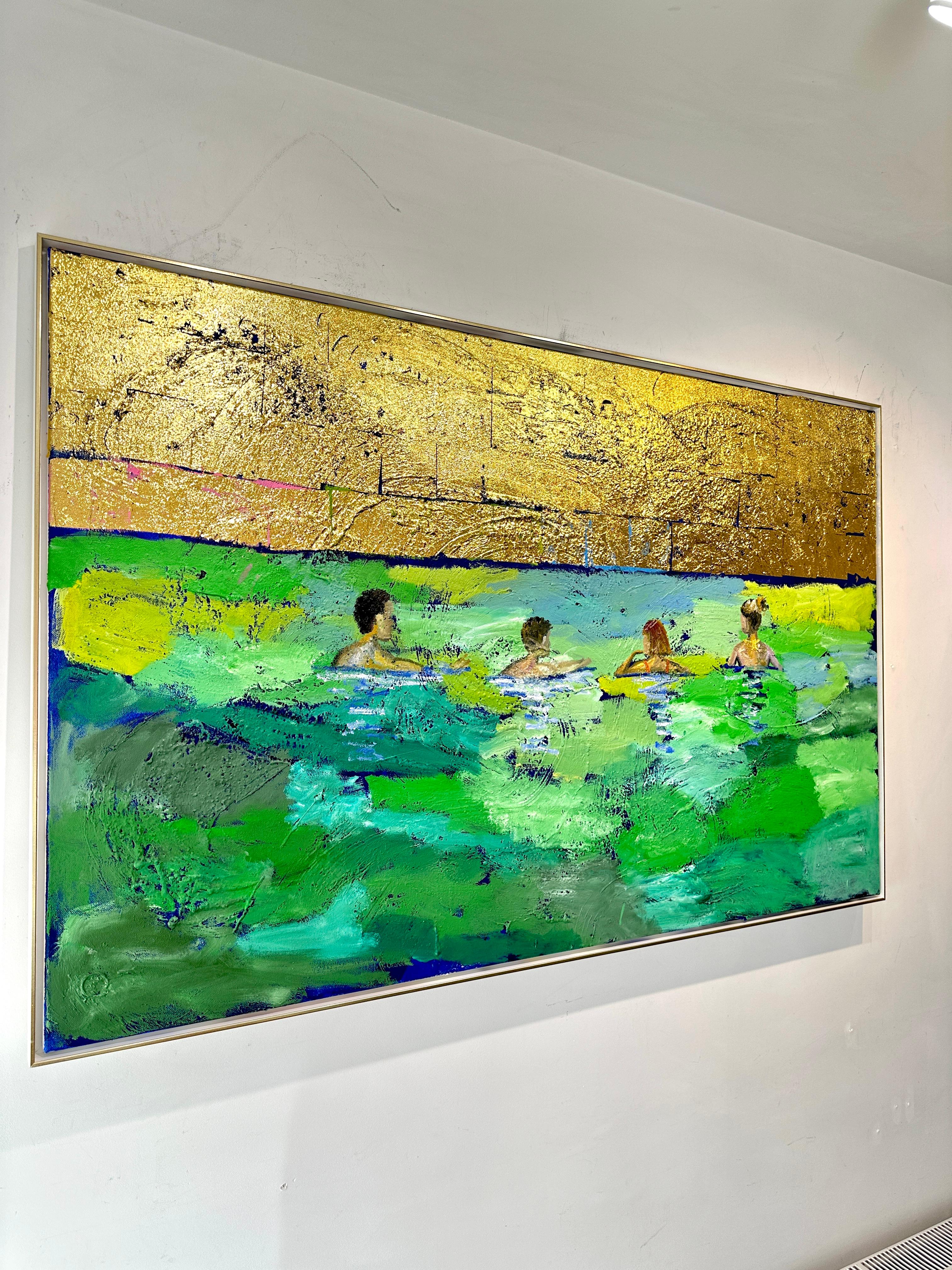 Precious Moments - Gold Leaf Contemporary abstract swimmer painting For Sale 1