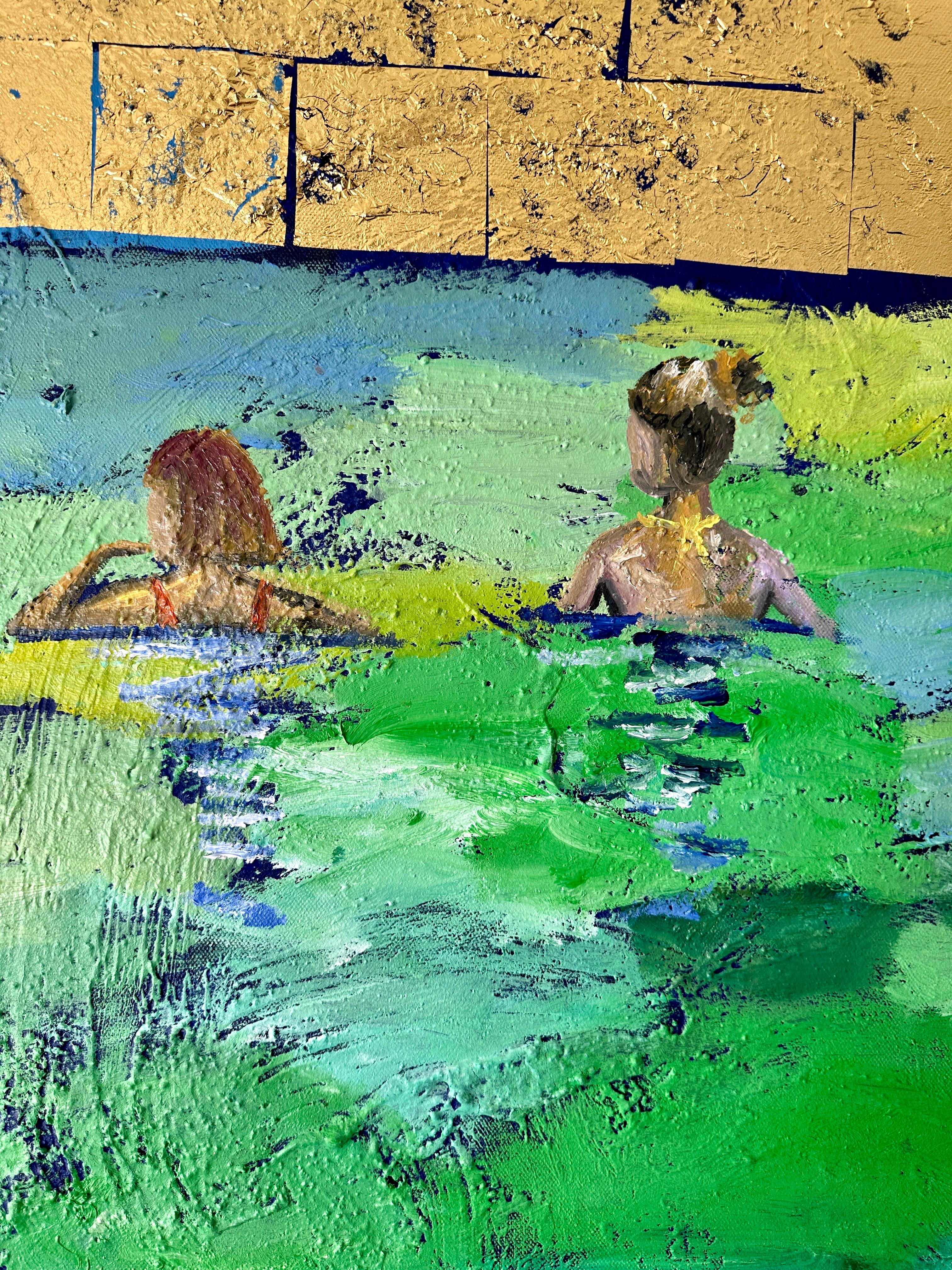 Precious Moments - Gold Leaf Contemporary abstract swimmer painting For Sale 2