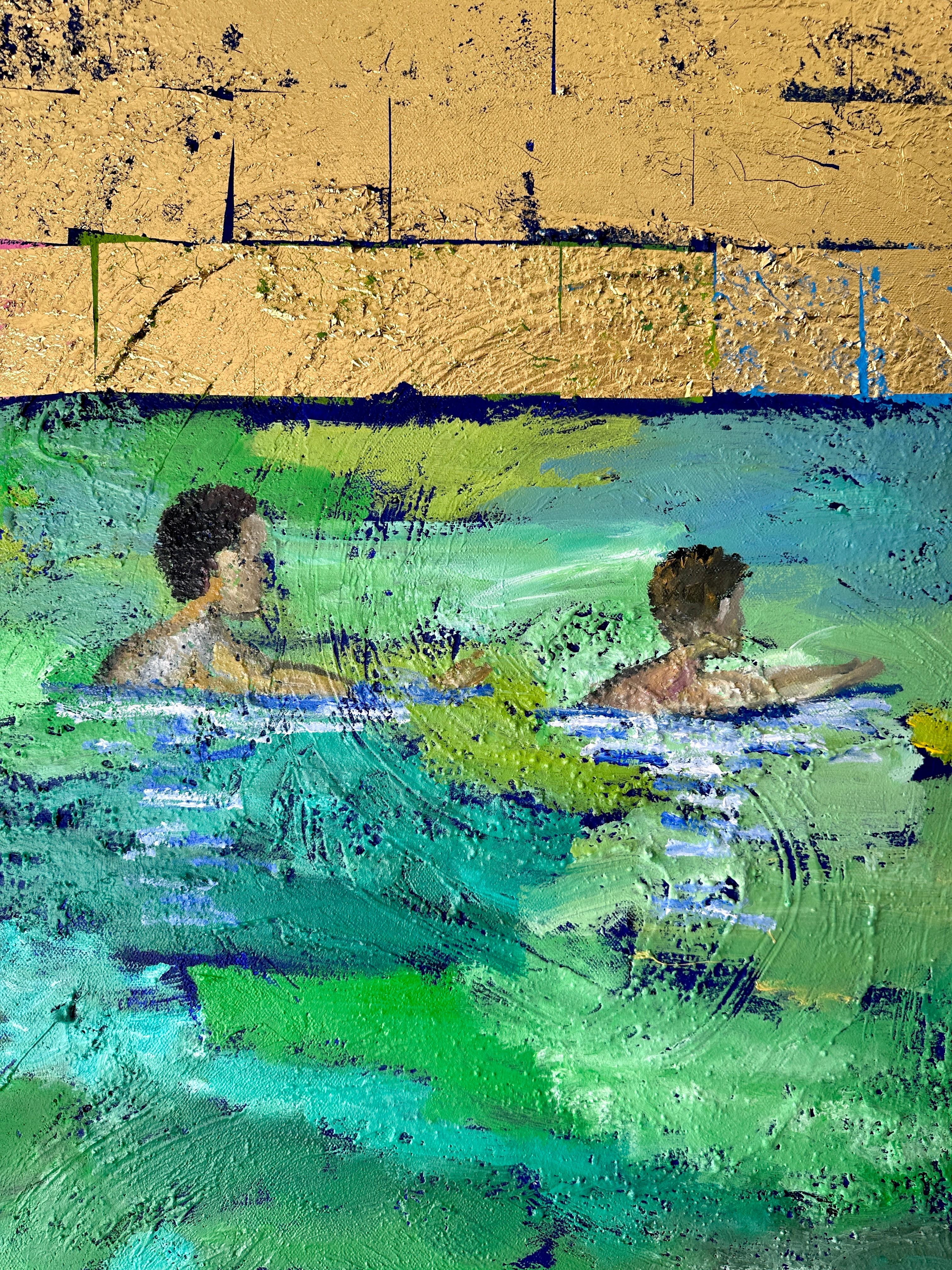 Precious Moments - Gold Leaf Contemporary abstract swimmer painting For Sale 3