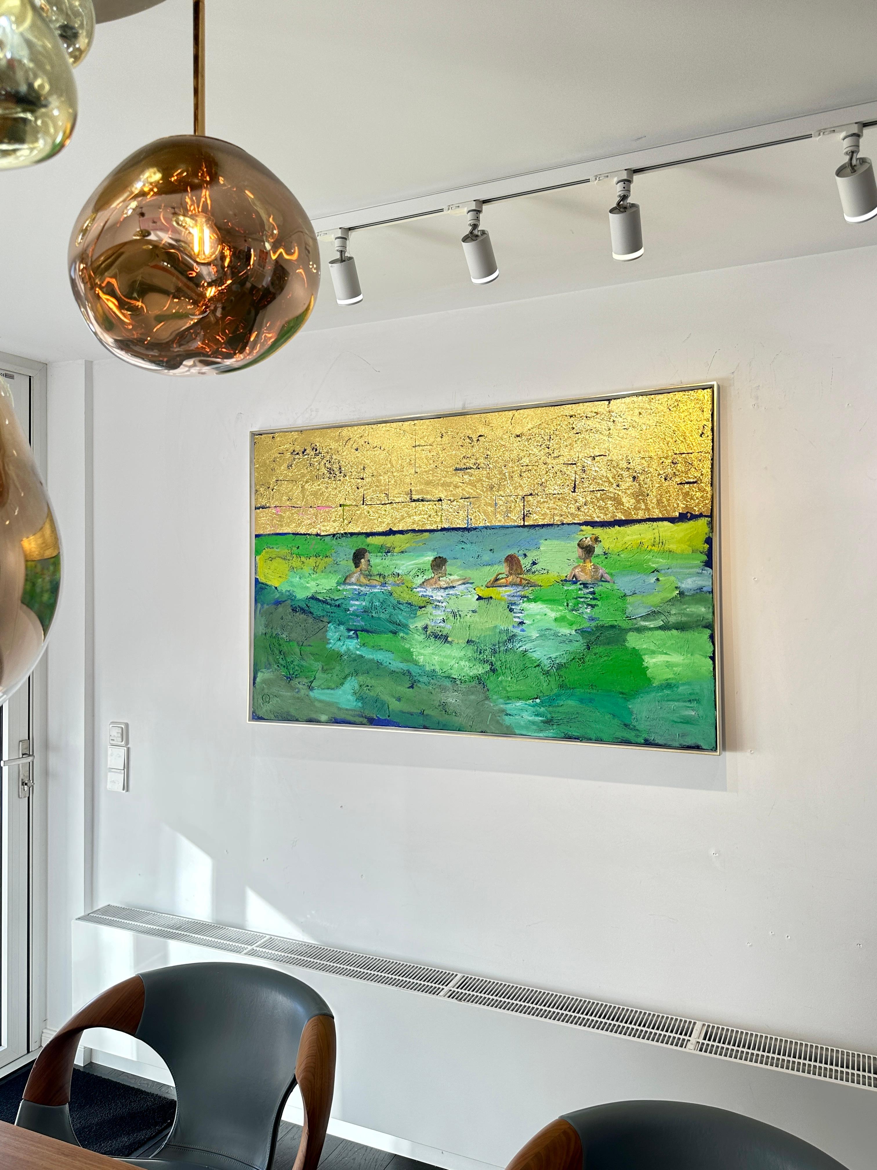 Precious Moments - Gold Leaf Contemporary abstract swimmer painting For Sale 6