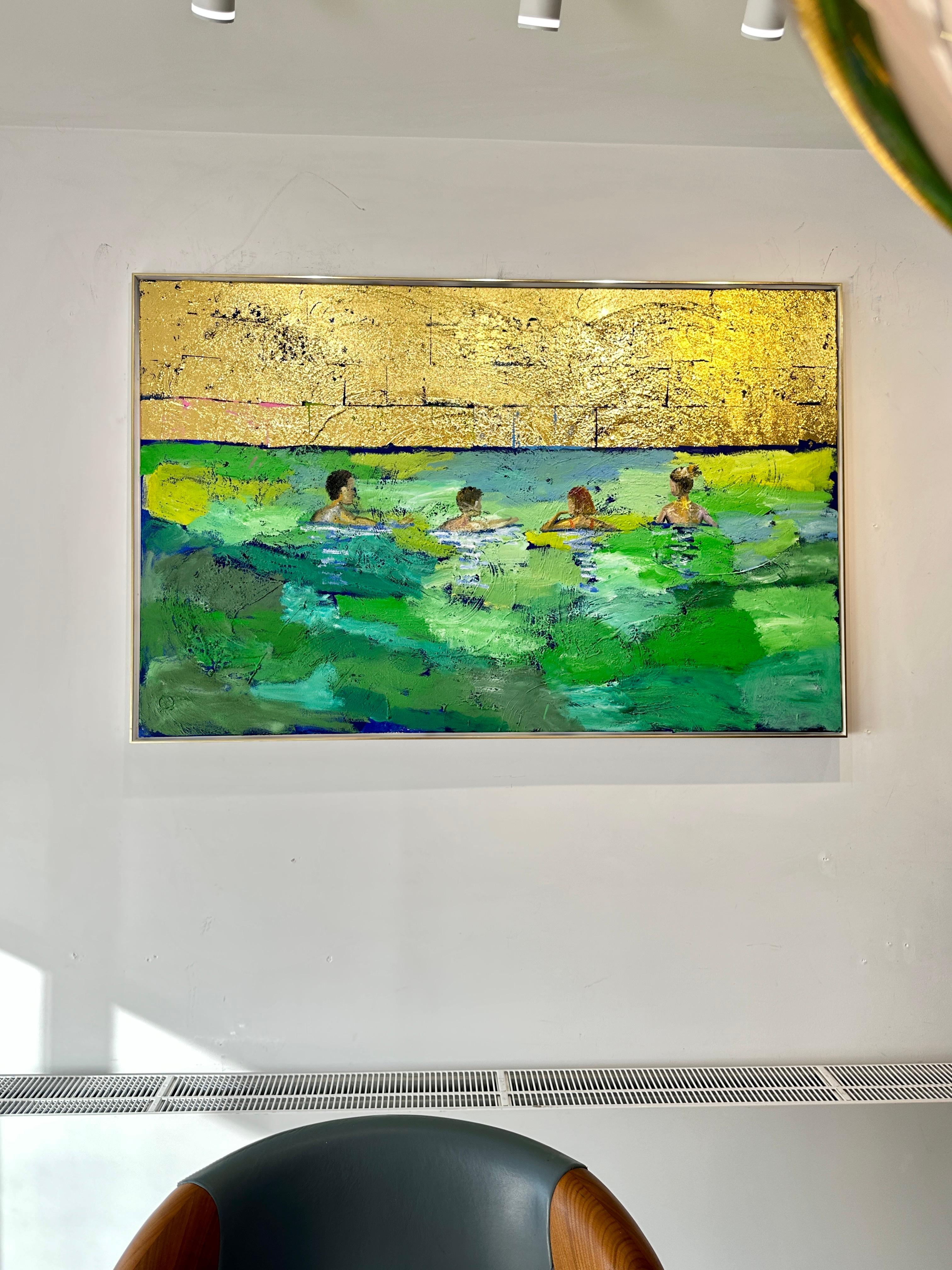 Precious Moments - Gold Leaf Contemporary abstract swimmer painting For Sale 7