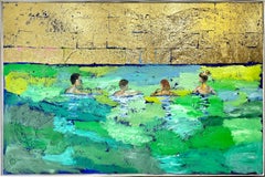 Moments précieux - Feuille d'or Peinture abstraite contemporaine d'une nageuse