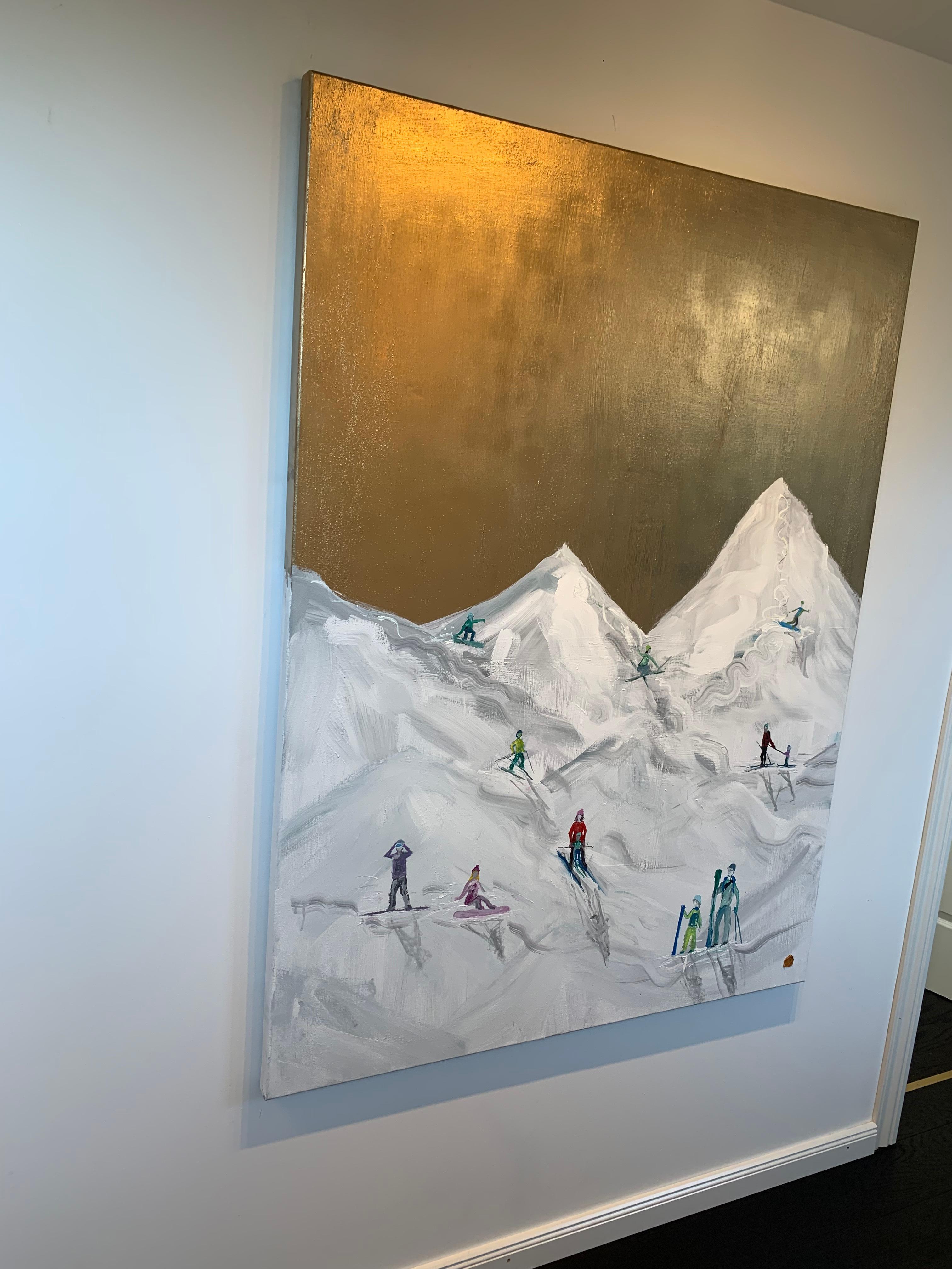 Snowy Mountains by K. Hormel - Gold Contemporary abstract Oil painting For Sale 7