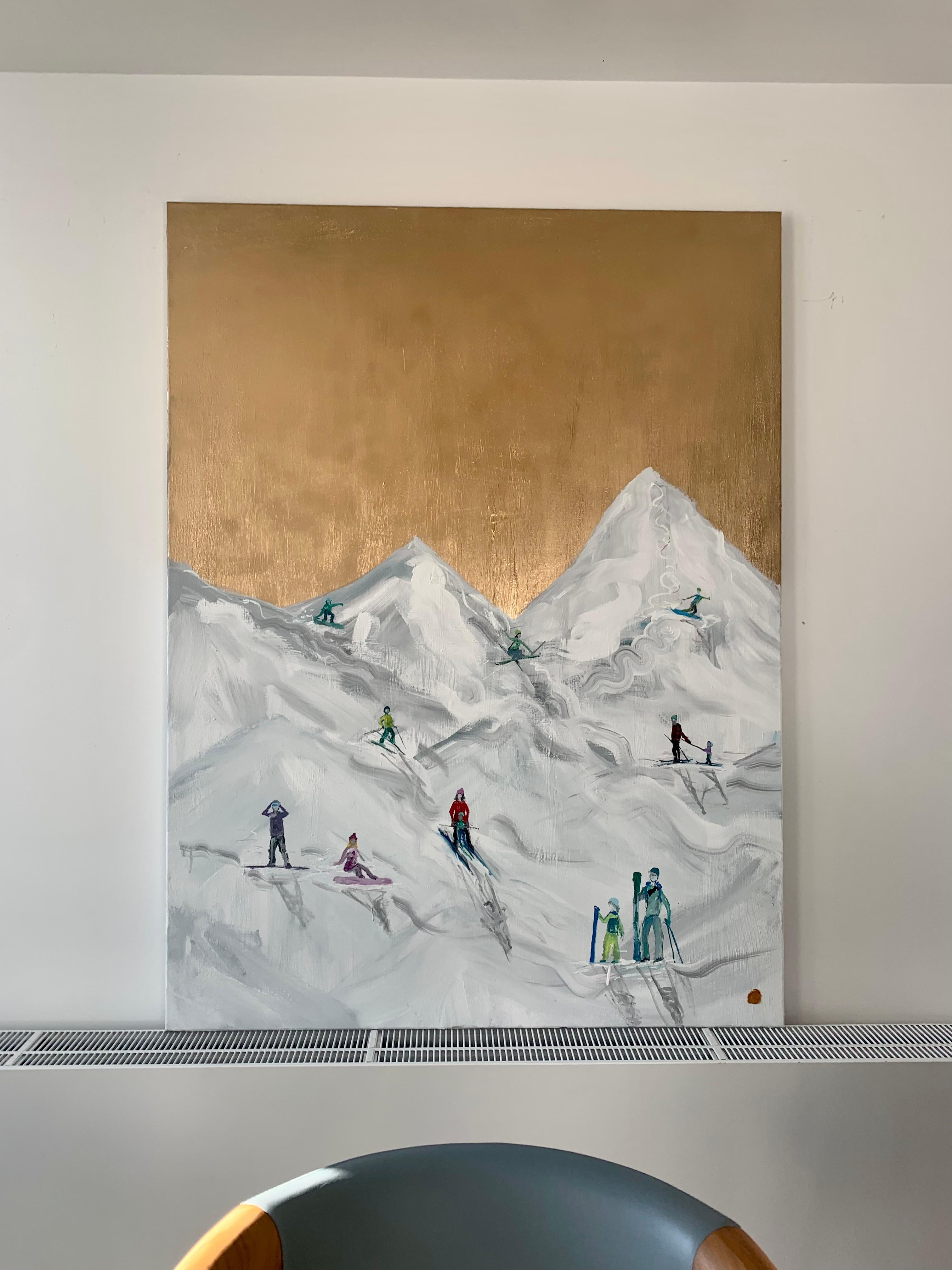 Snowy Mountains by K. Hormel - Gold Contemporary abstract Oil painting For Sale 9
