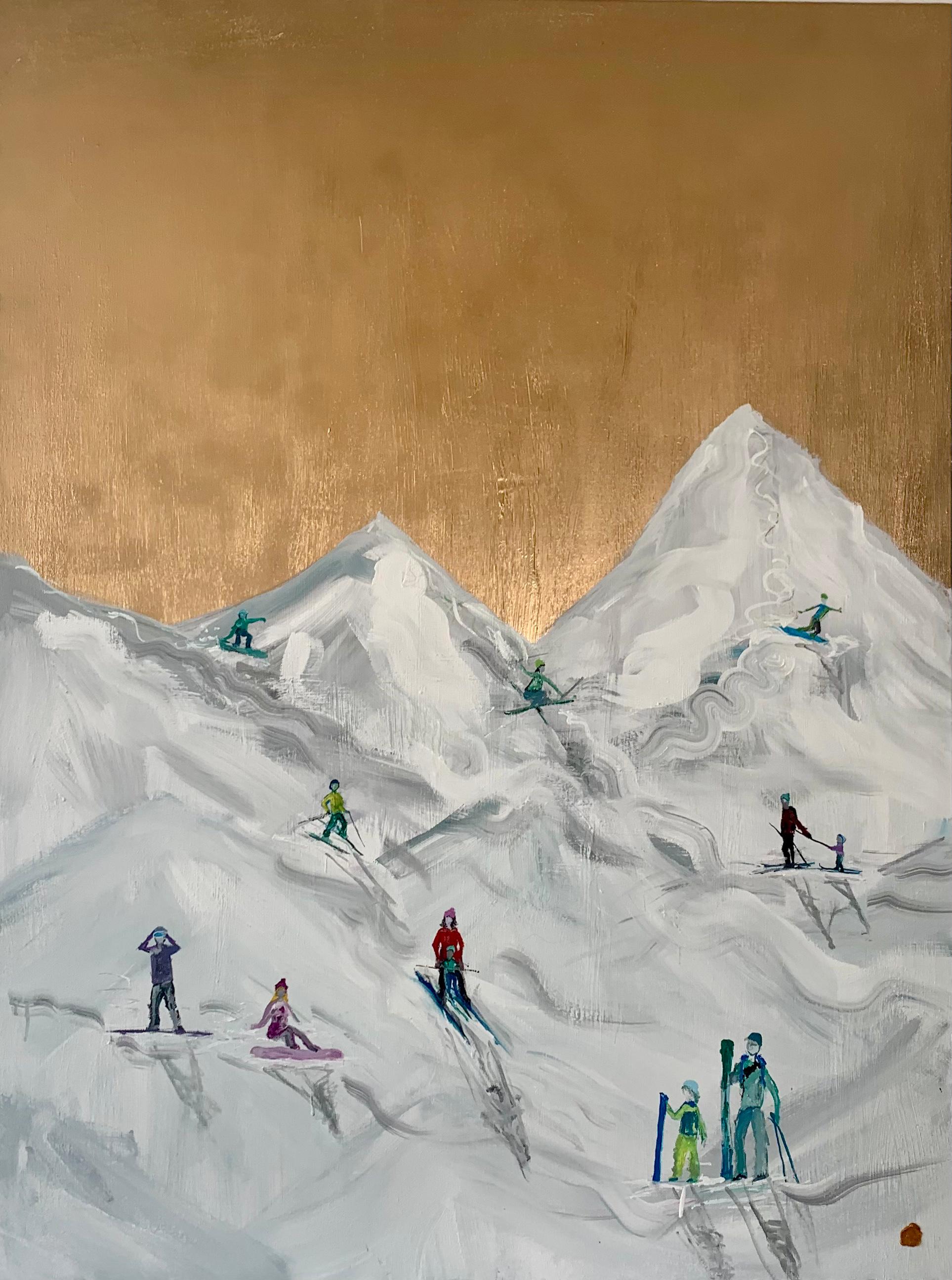 Katharina Hormel Abstract Painting - Snowy Mountains by K. Hormel - Gold Contemporary abstract Oil painting