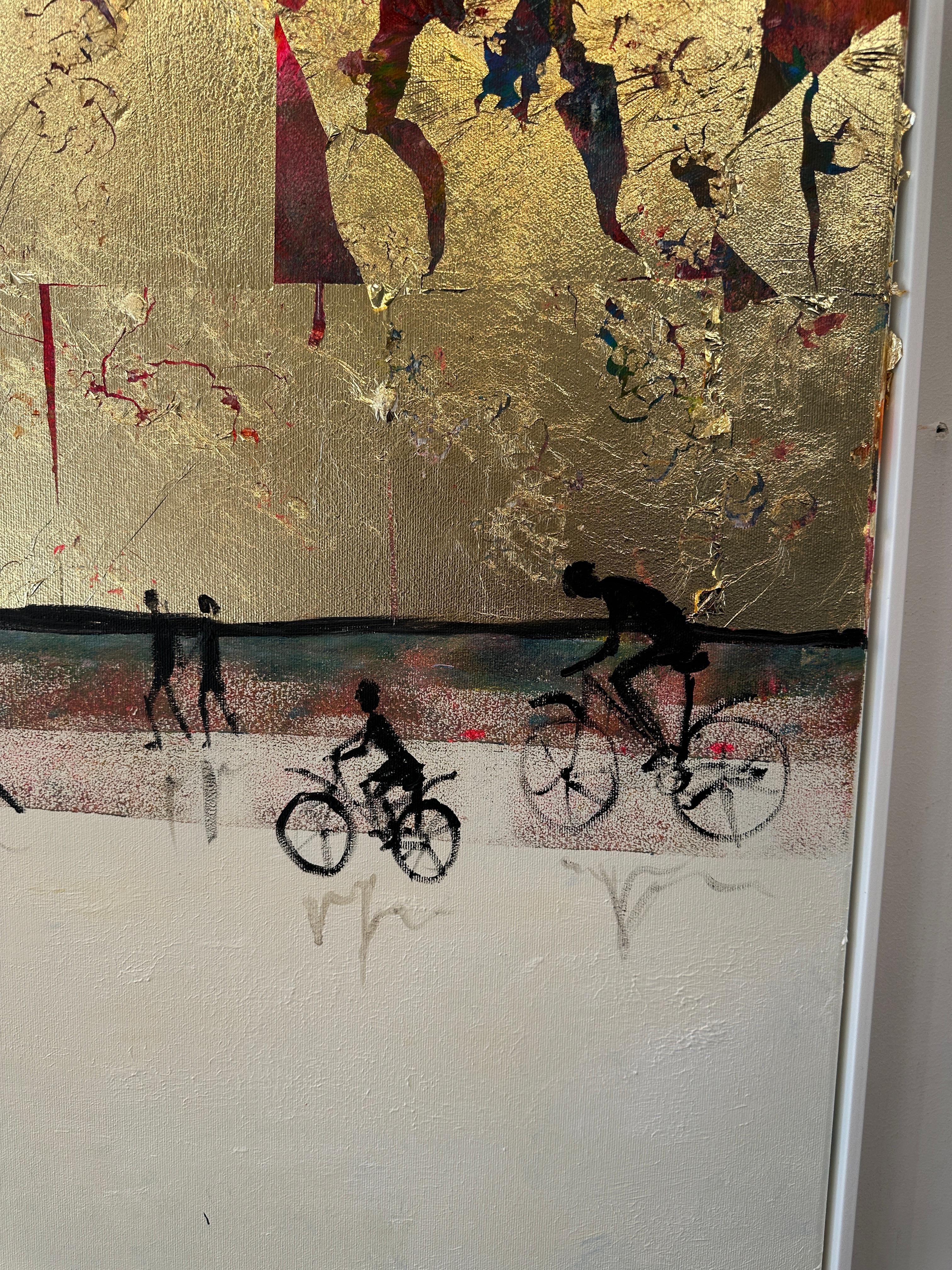 Somewhere over the Rainbow - Gold Leaf Contemporary abstract family painting For Sale 8