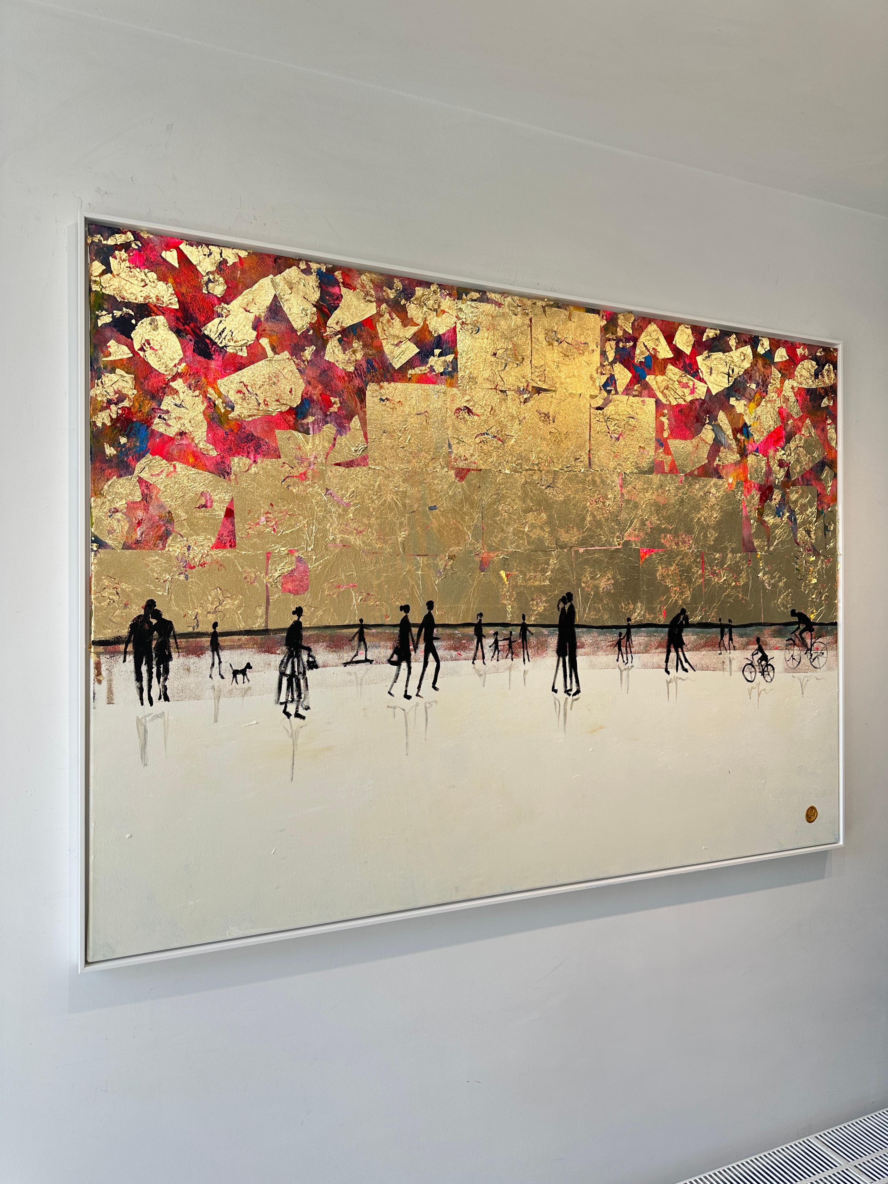 Somewhere over the Rainbow - Gold Leaf Contemporary abstract family painting For Sale 7