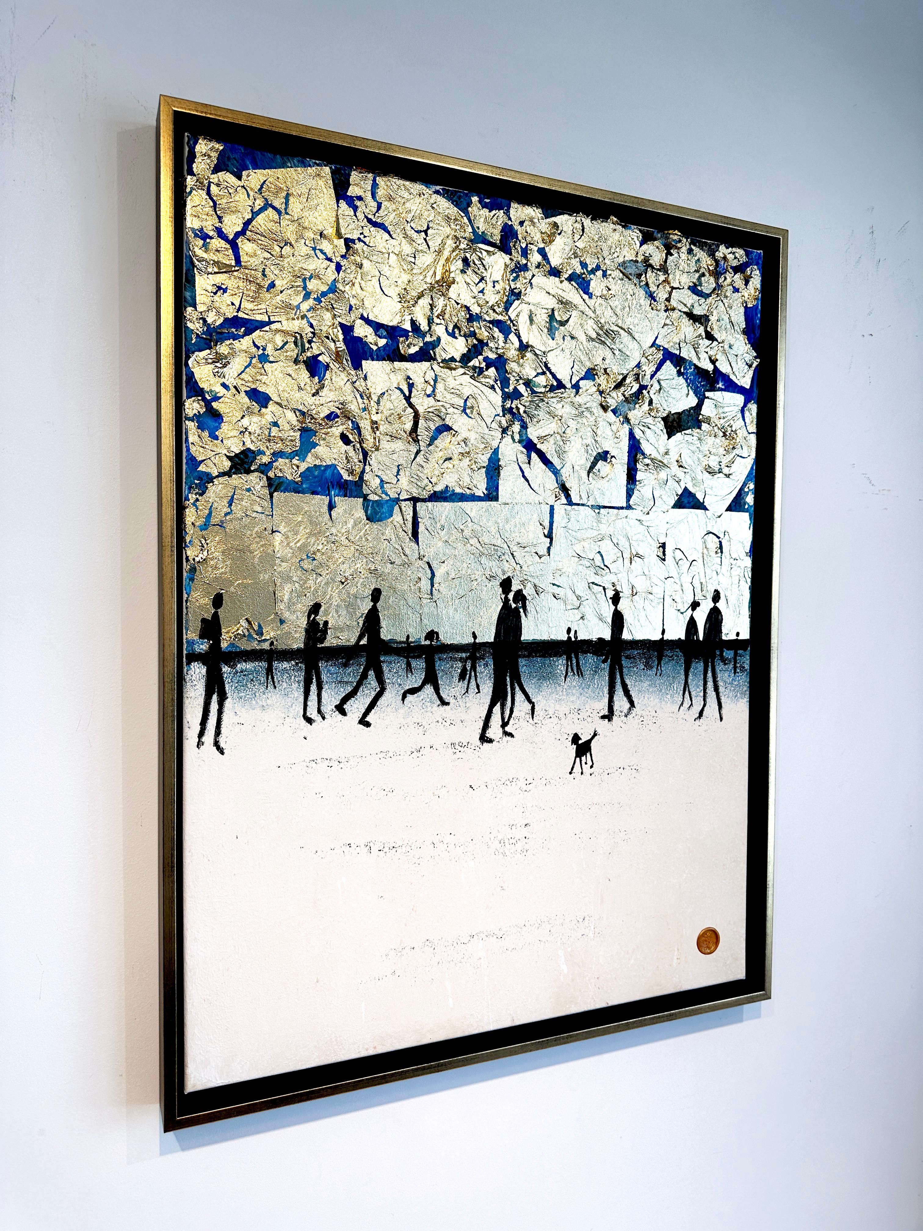 Baci di notte d'estate - Quadro astratto contemporaneo a foglia d'oro in vendita 9
