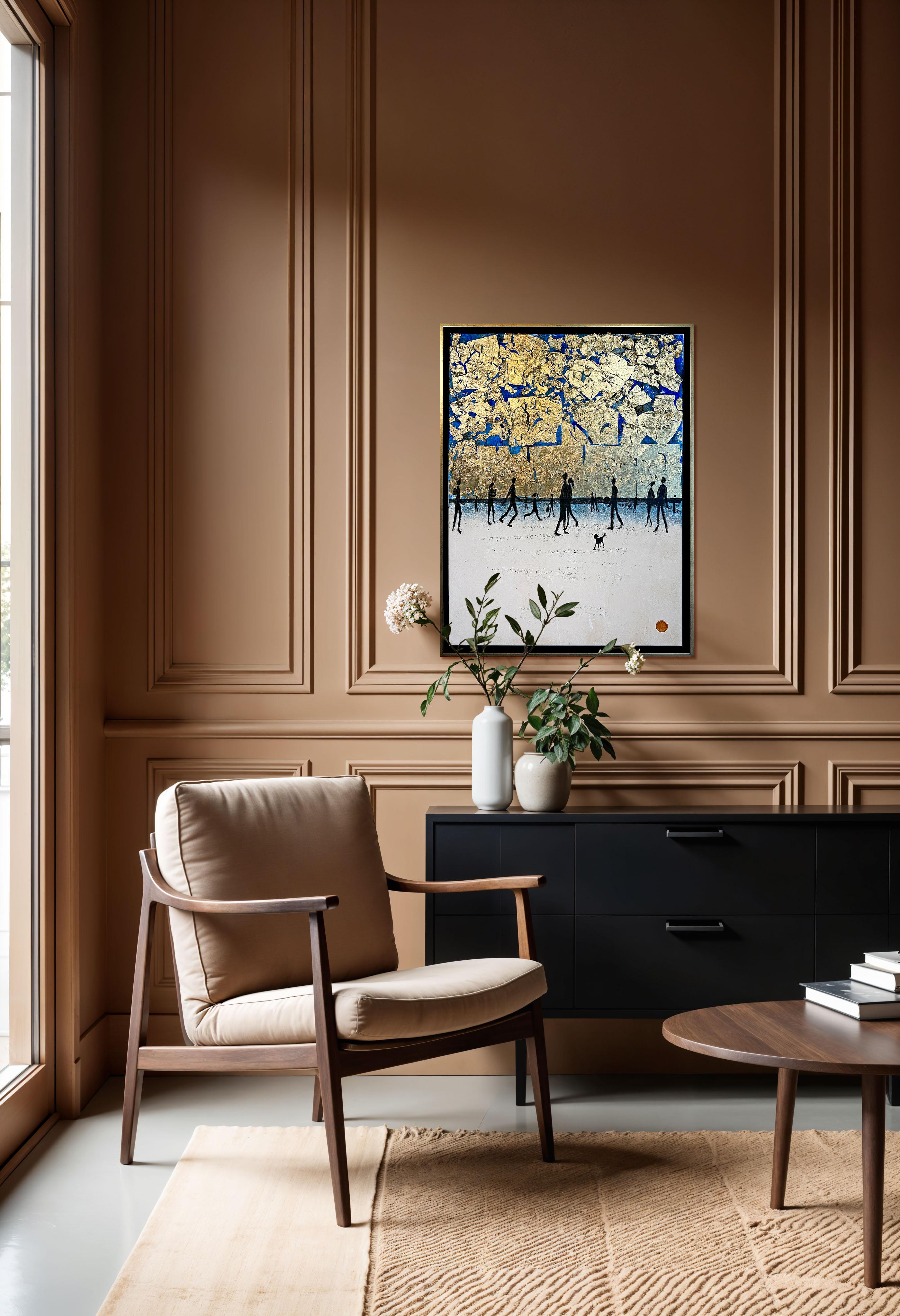 Baci di notte d'estate - Quadro astratto contemporaneo a foglia d'oro in vendita 11