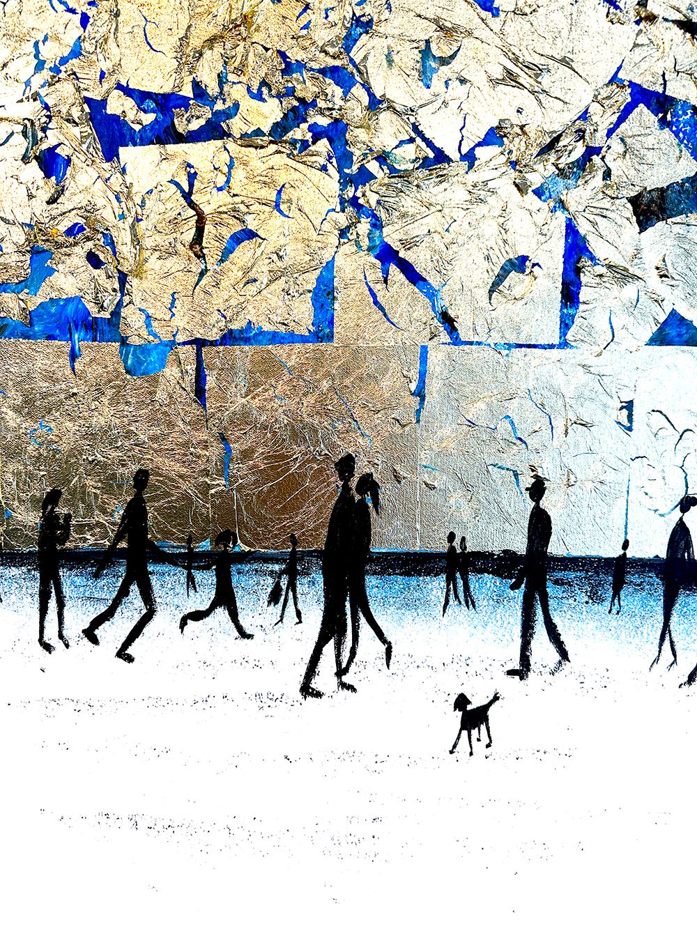 Baci di notte d'estate - Quadro astratto contemporaneo a foglia d'oro in vendita 1