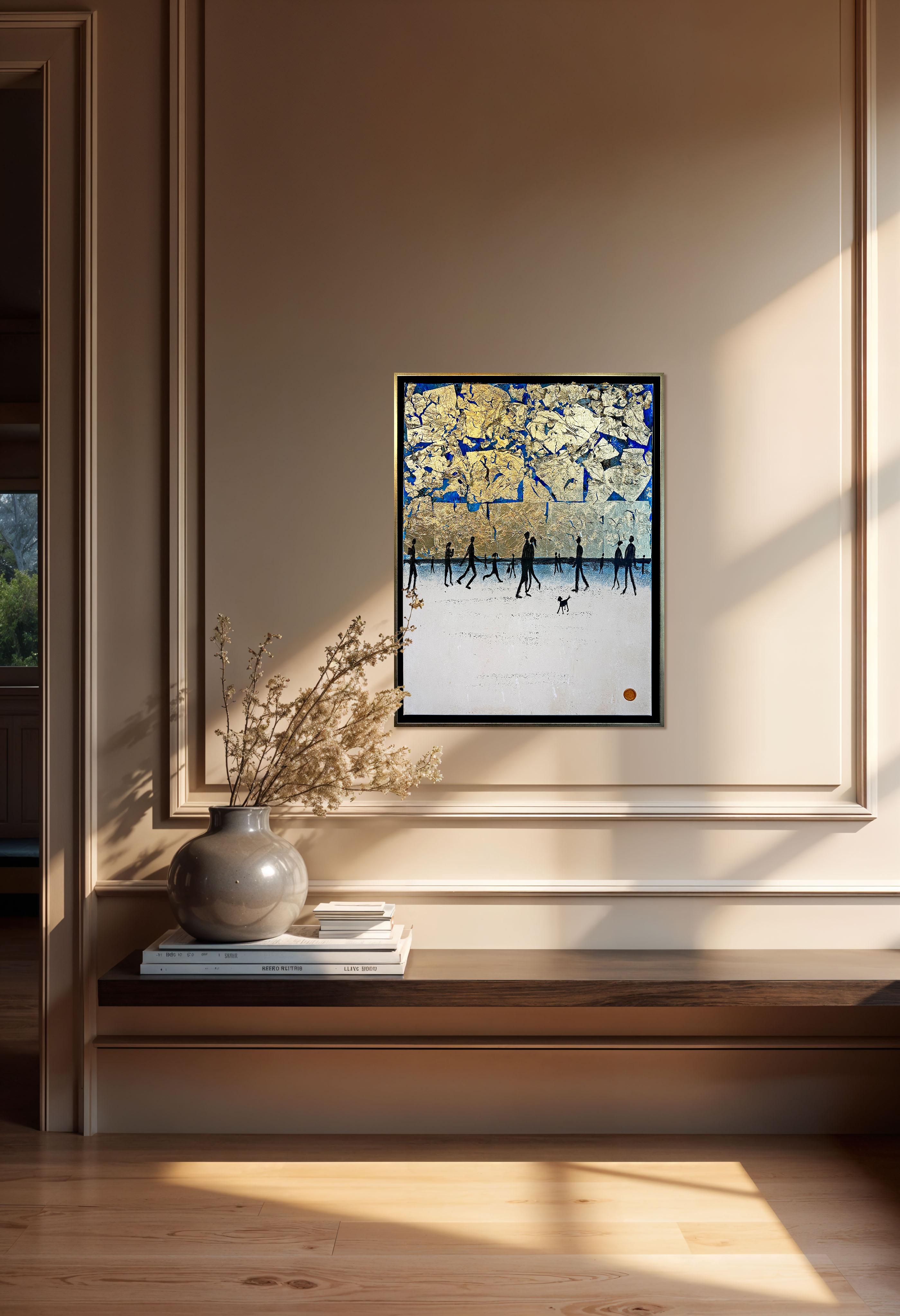 Baci di notte d'estate - Quadro astratto contemporaneo a foglia d'oro in vendita 2