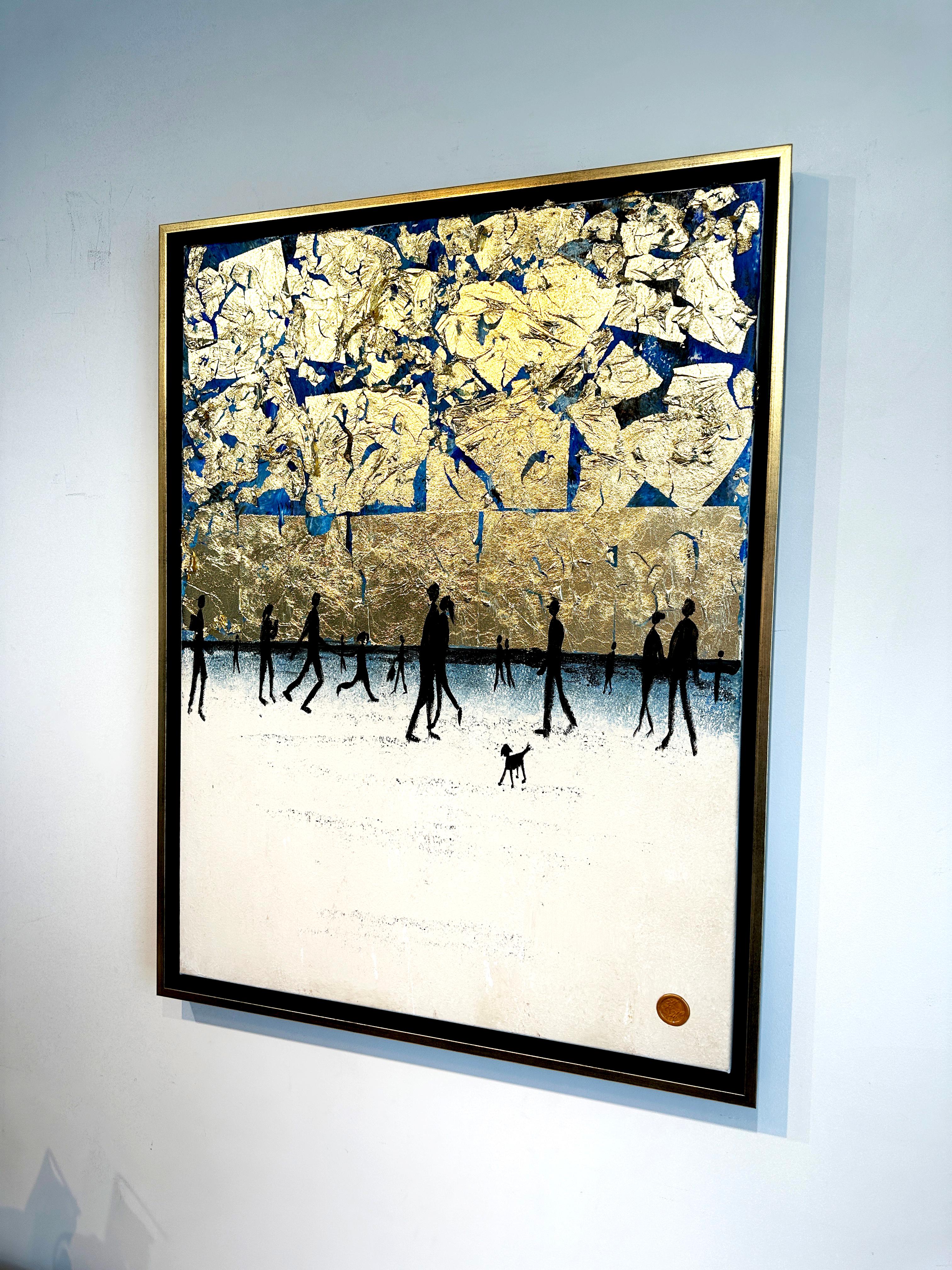 Baci di notte d'estate - Quadro astratto contemporaneo a foglia d'oro in vendita 3