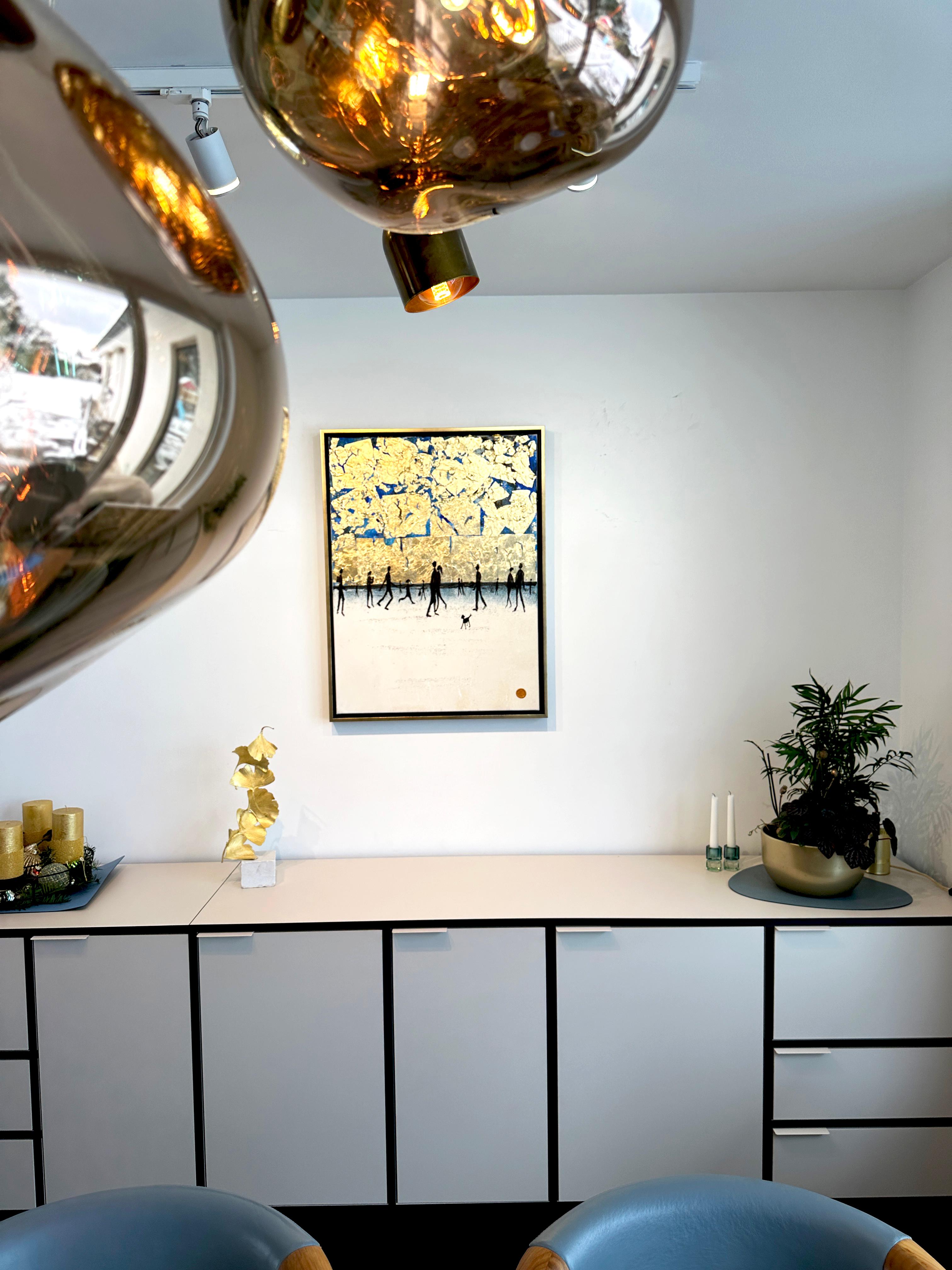 Baci di notte d'estate - Quadro astratto contemporaneo a foglia d'oro in vendita 4